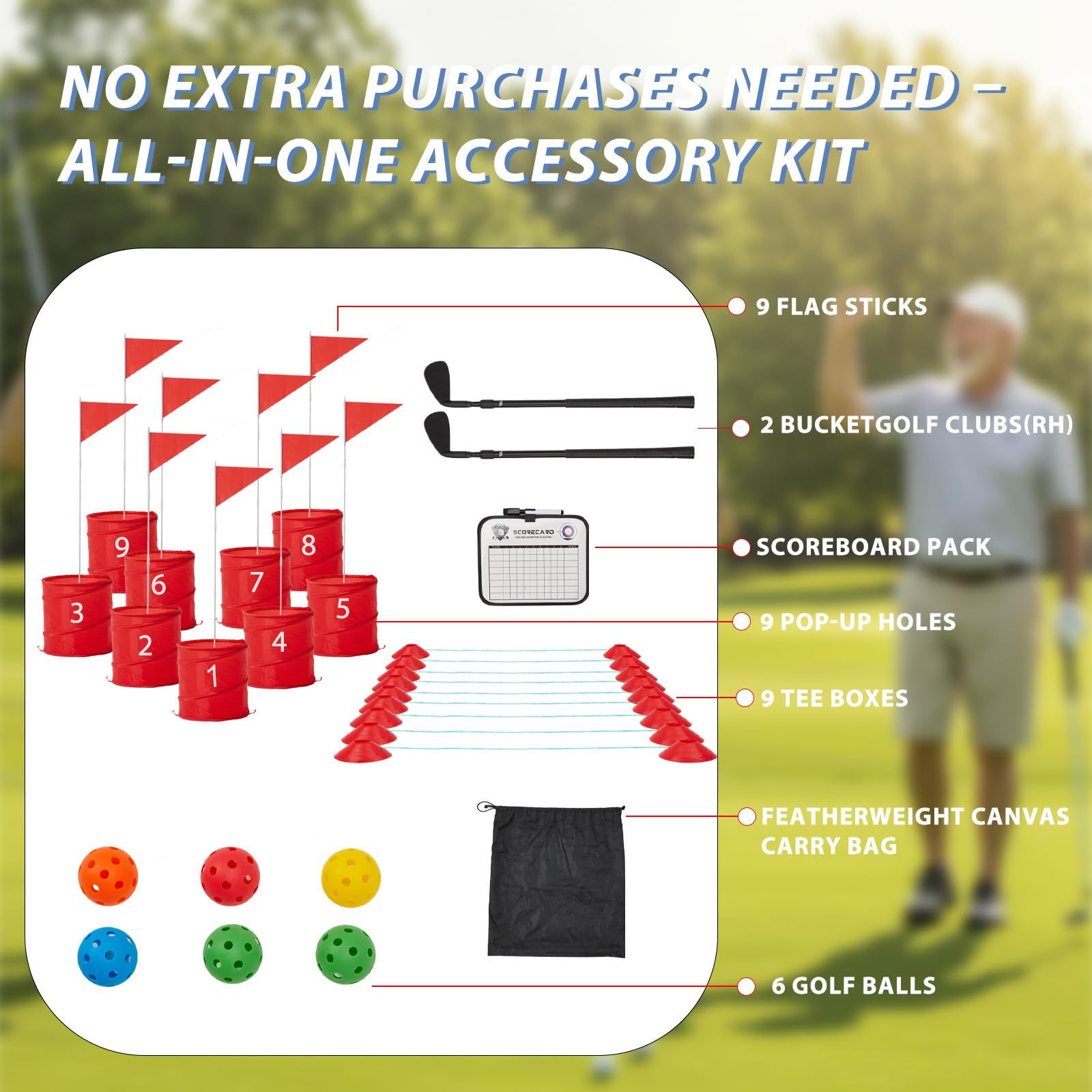 YODOLLA Bucket Yard Golf Game with Clubs 9 Hole Set Portable Low Tide Golf Gamebest