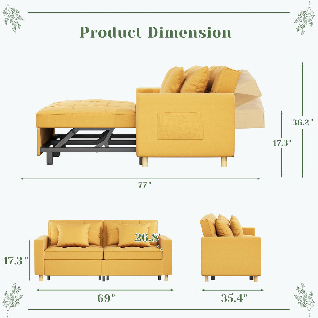 YODOLLA Comfortable 3-1 Convertible Sofa Bed,Yellow