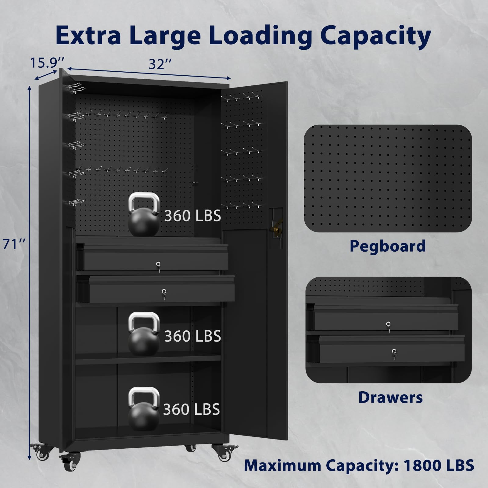YODOLLA 71" Metal Garage Storage Cabinet with Drawers and Wheelbest