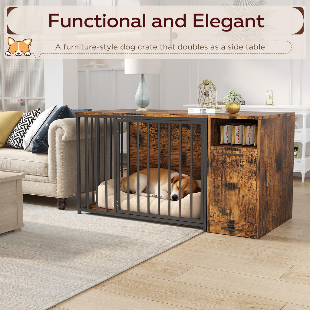 YODOLLA 42 Inch Dog Crate Furniture with Storage Cabinet