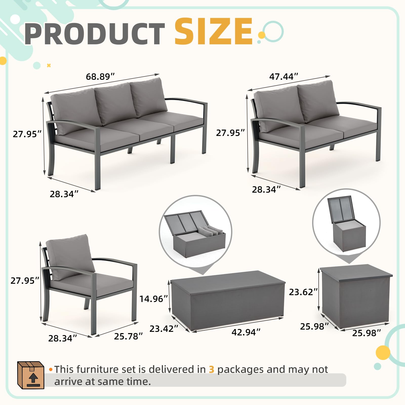 YODOLLA 6 Pieces Metal Patio Furniture Set, Grey