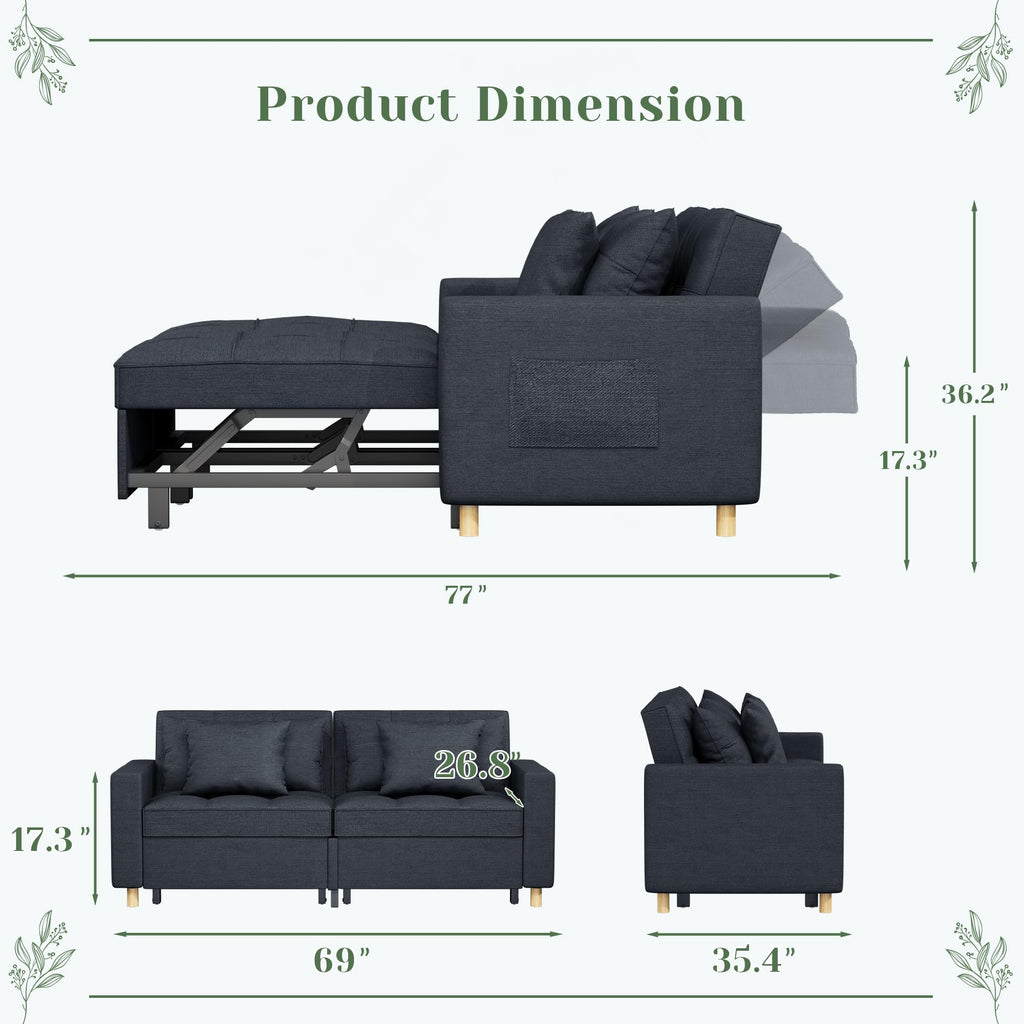 YODOLLA Comfortable 3-1 Convertible Sofa Bed,Navy
