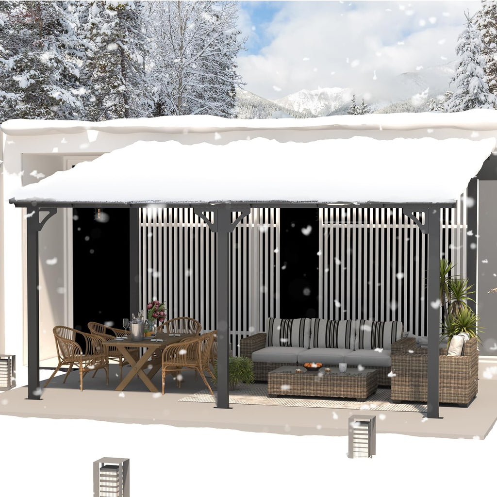 YODOLLA 14' x 10' Hard Top Lean to Gazebo for Patio, Dark Gray