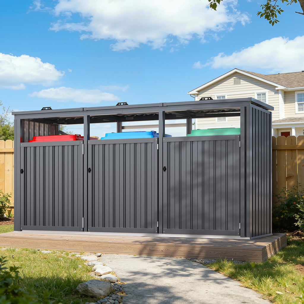 YODOLLA 73 Cu.Ft Outdoor Trash Can Storage Shed for 3 Garbage Cans