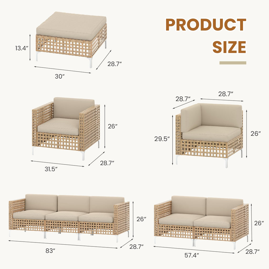 YODOLLA Outdoor Wicker Patio Furniture Sofa, 3 Seats Sofa