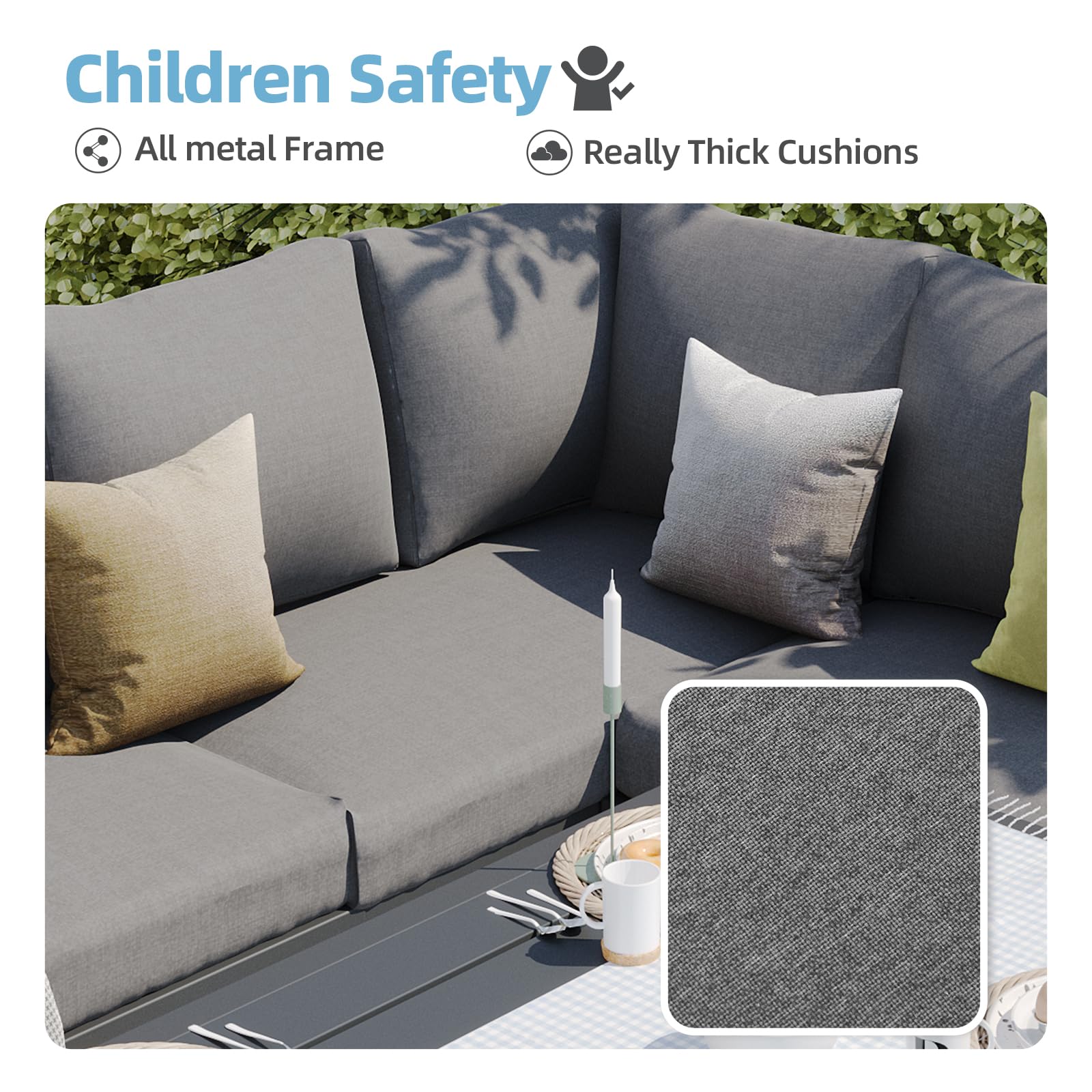 YODOLLA Outdoor Dining Sofa Set w/ Table, Grey