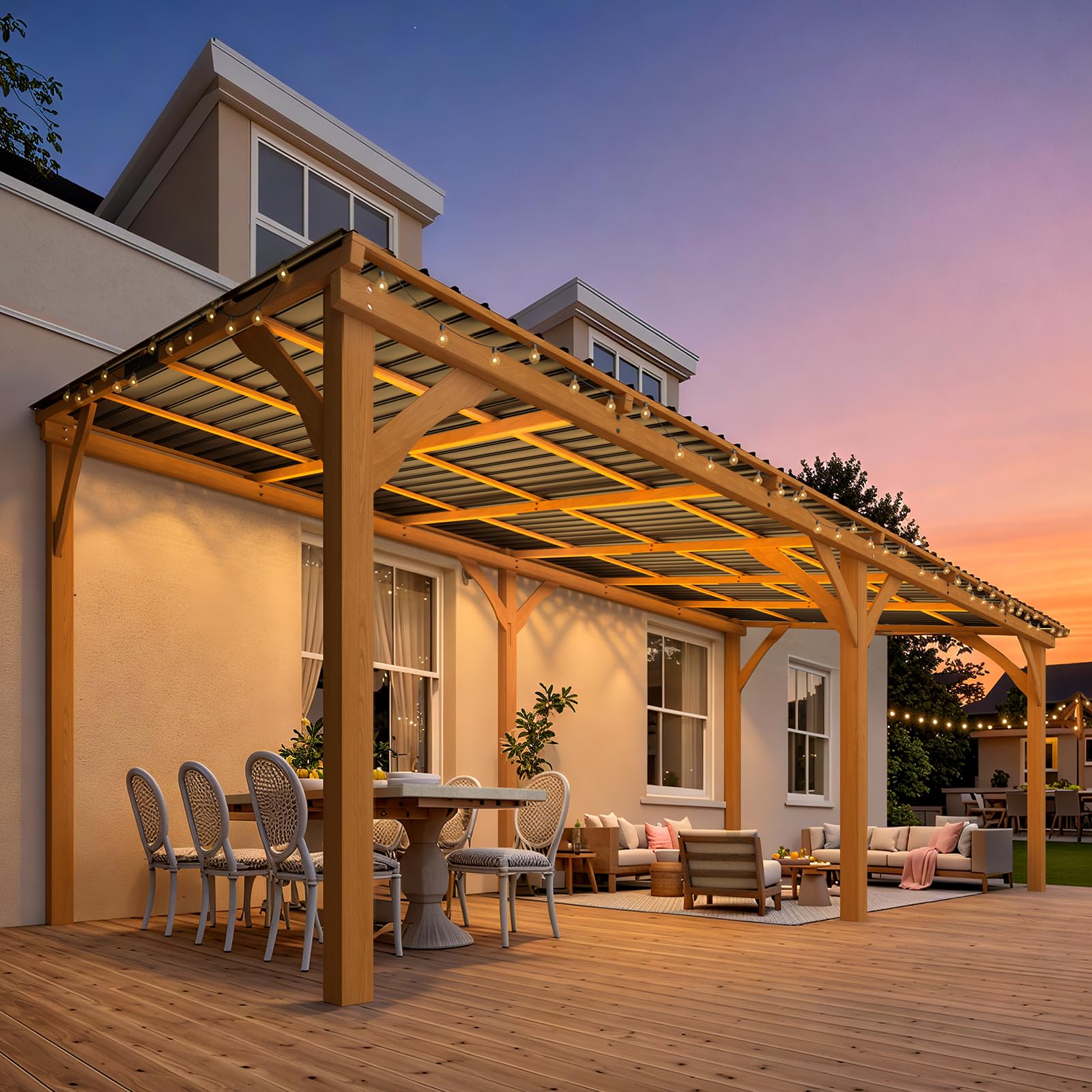 YODOLLA 20' x 10' Outdoor Wood Ceder Gazebo Lean to Hardtop Pergolas