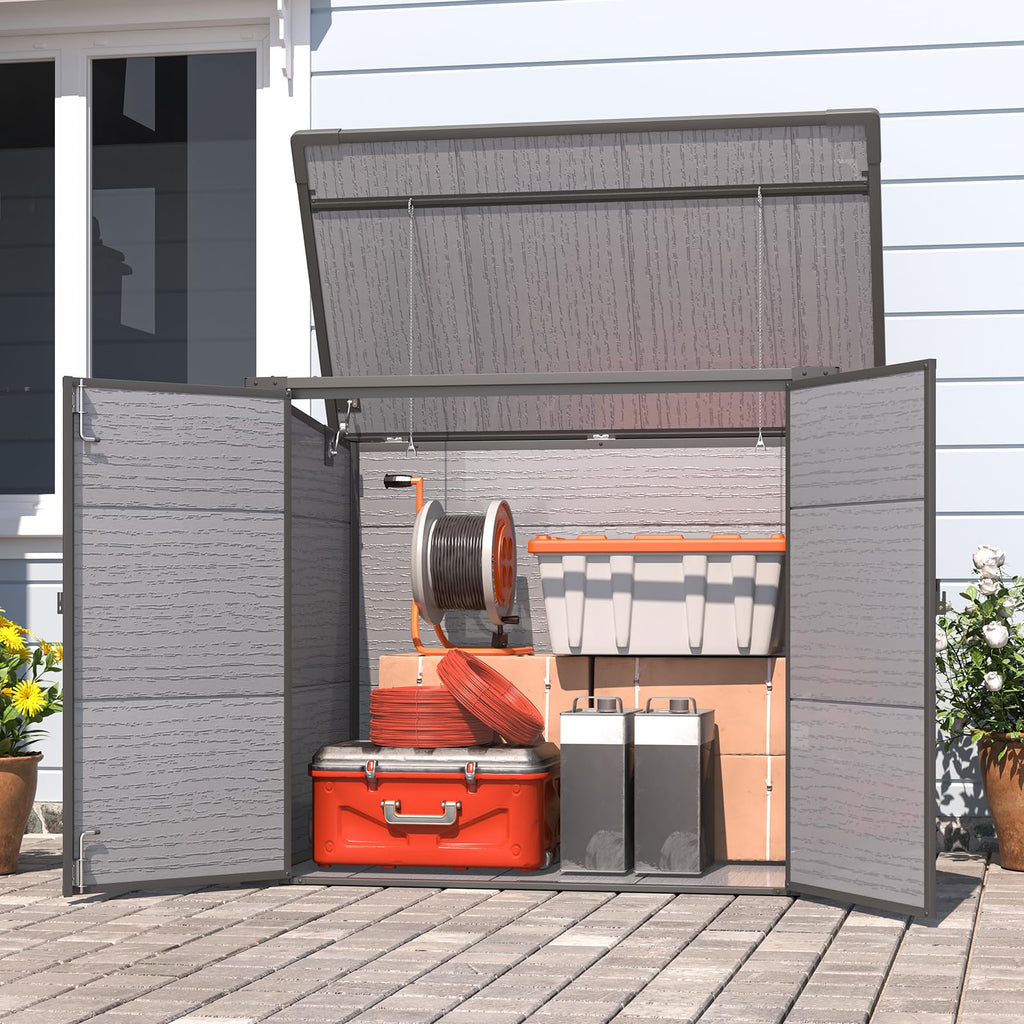 YODOLLA Outdoor Resin Trash Can Storage Shed with Reinforced Floor