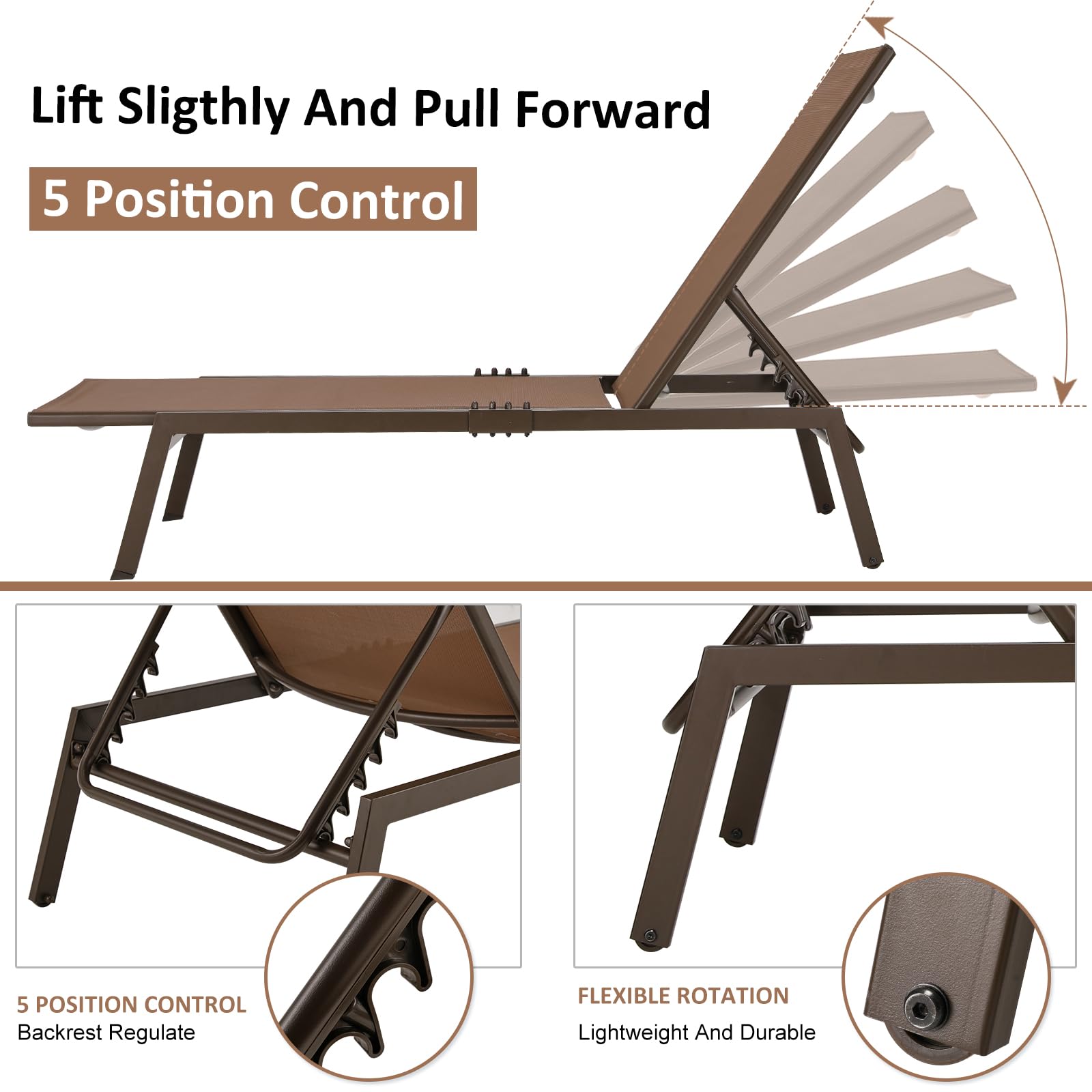 YODOLLA 2 PCS Curved Design Pool Lounge Chairs, Brown