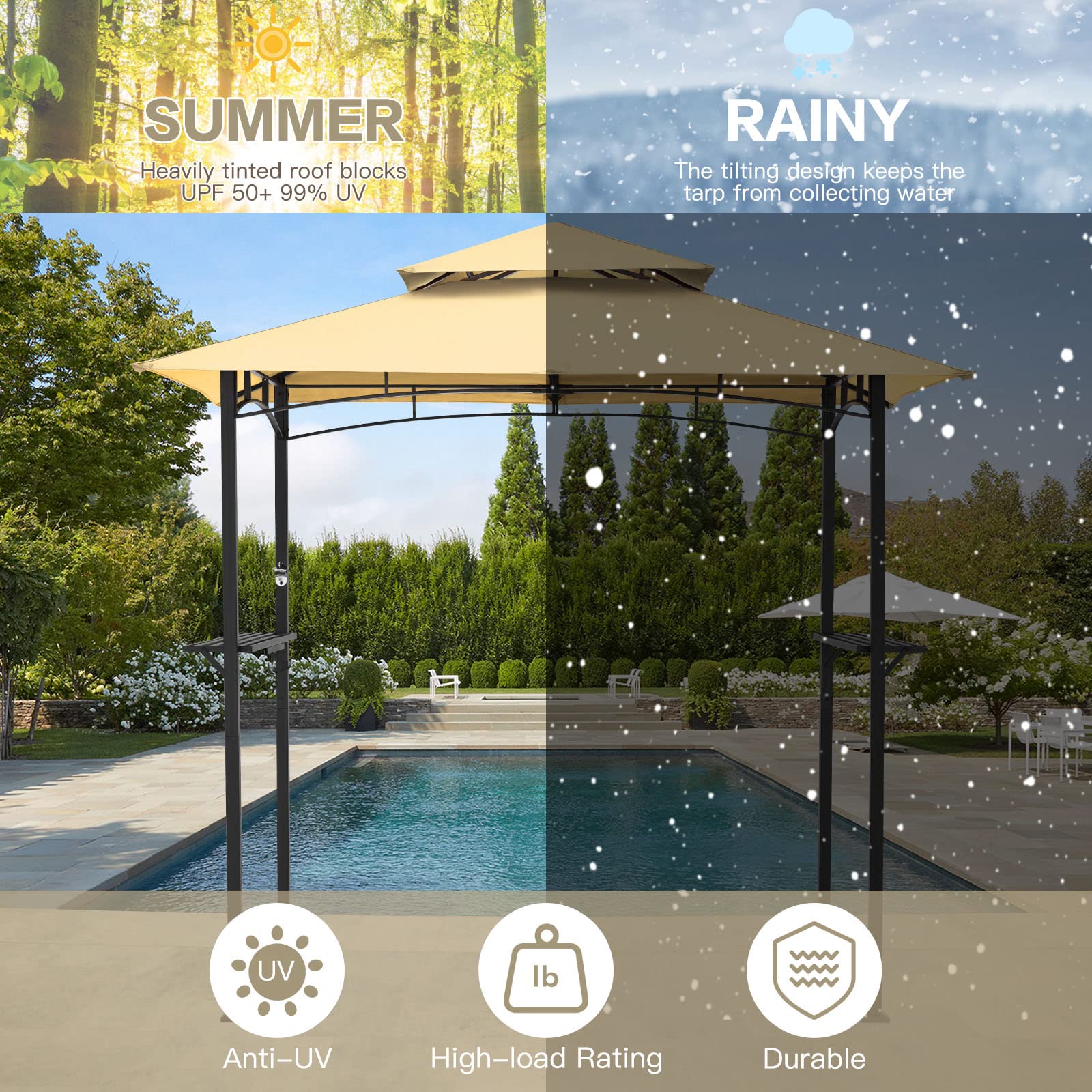 YODOLLA 8' x 5' Grill Gazebo, Beige