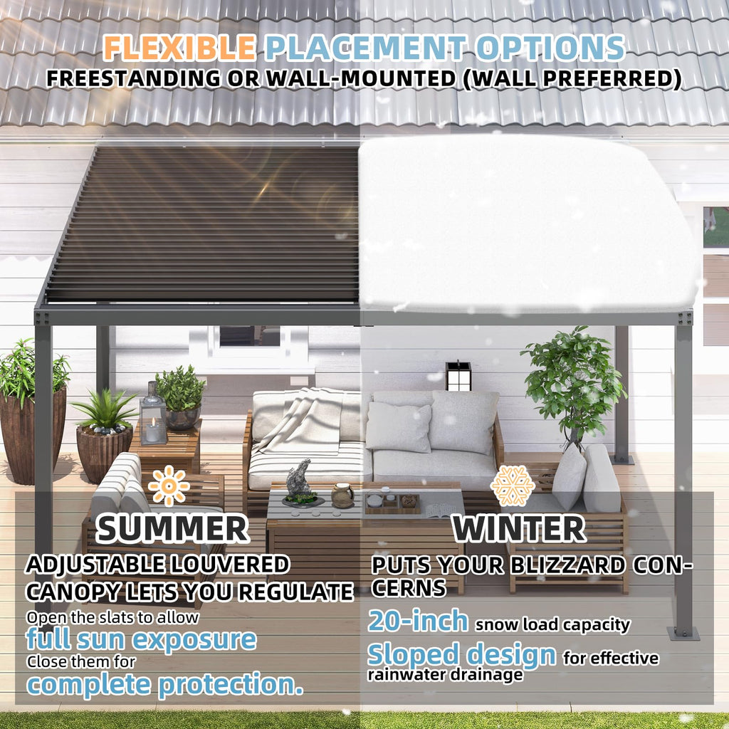 YODOLLA 13' x 10' Louvered Gazebo Pergola with Adjustable Metal Rainproof Patio Roof