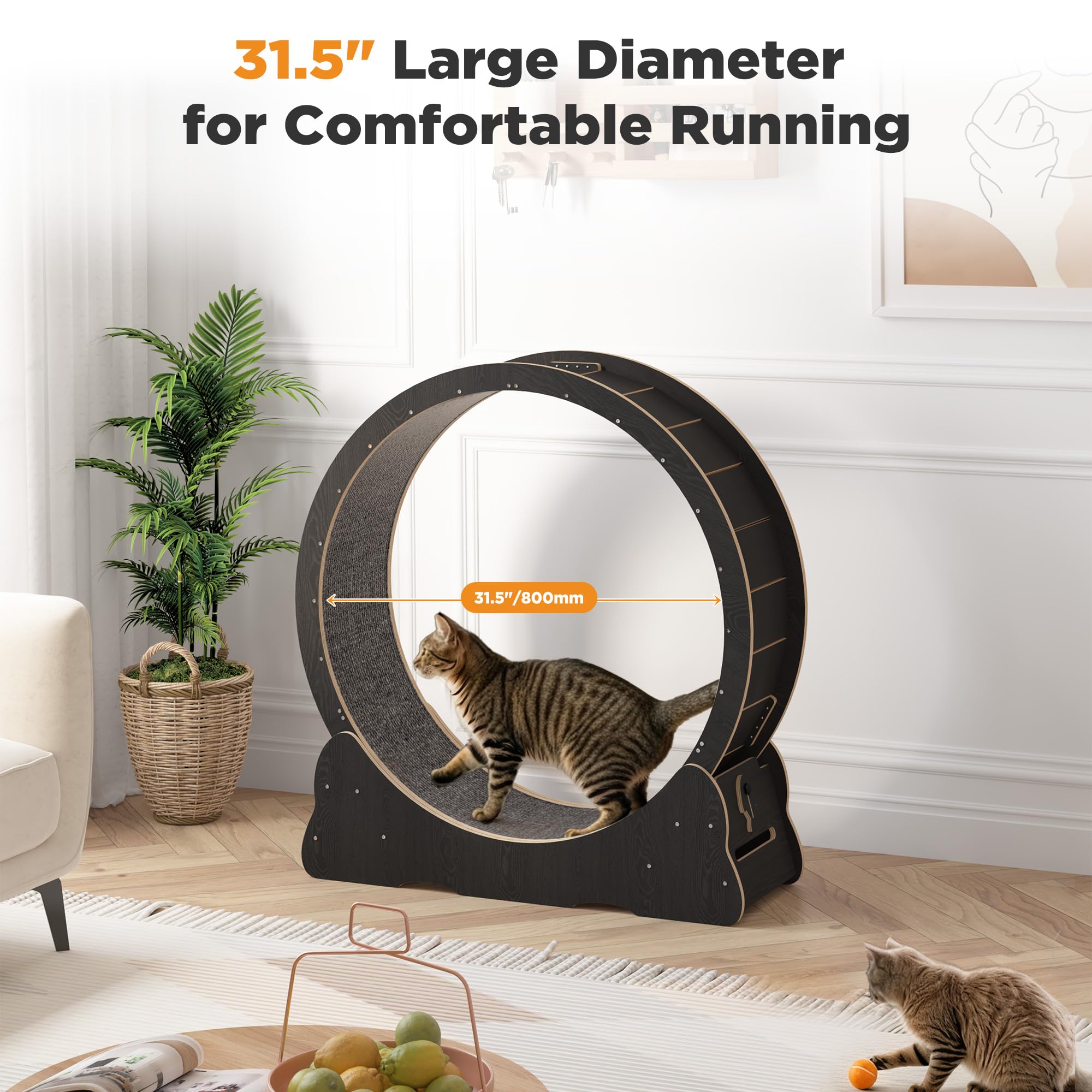 YODOLLA 35.8'' Cat Wheel Large Quiet Cat Treadmill, Black