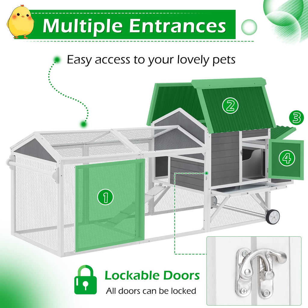 YODOLLA 95" Wooden Chicken Coop with Wheels Chicken Hutch Tractor, Graybest