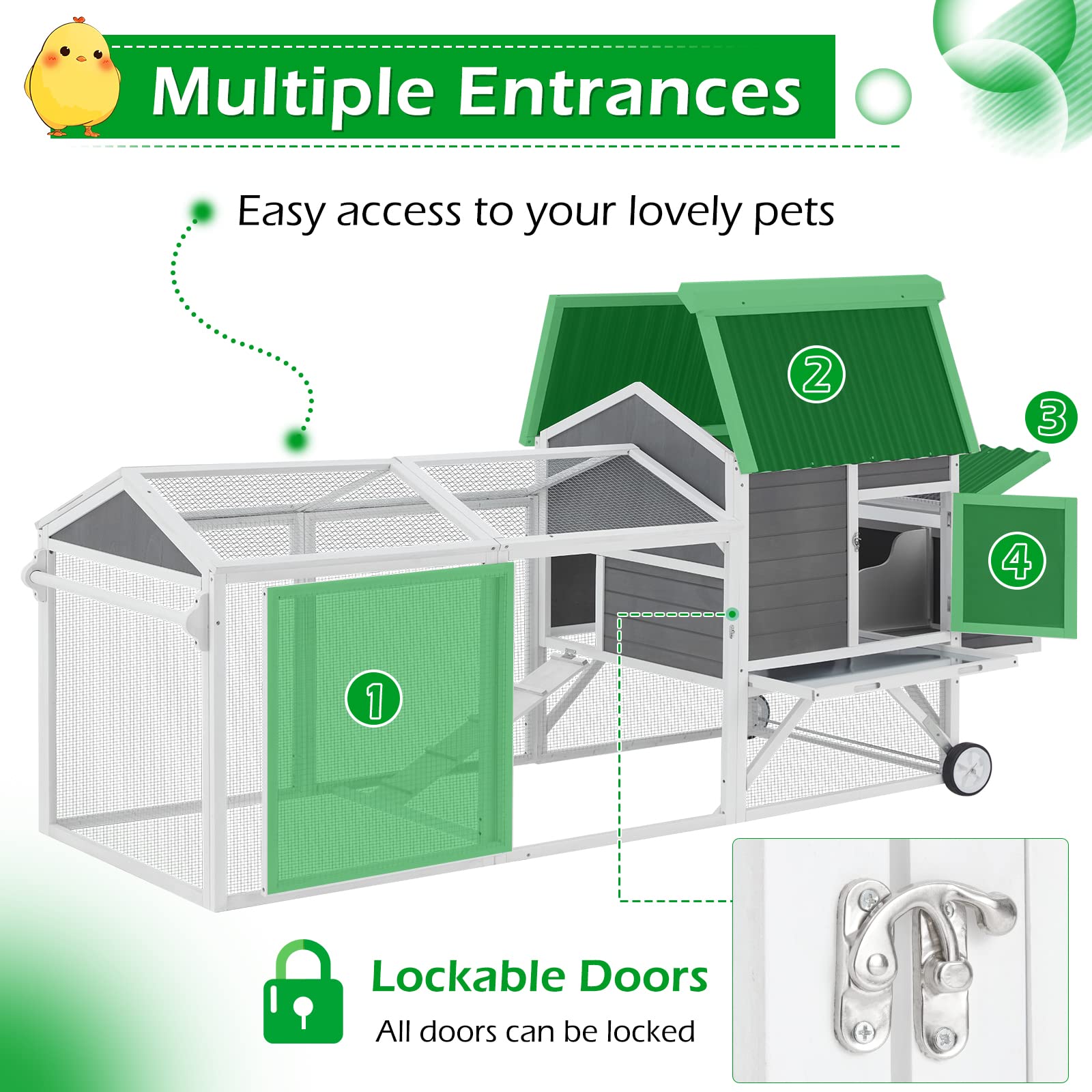 YODOLLA 95" Wooden Chicken Coop with Wheels Chicken Hutch Tractor, Graybest