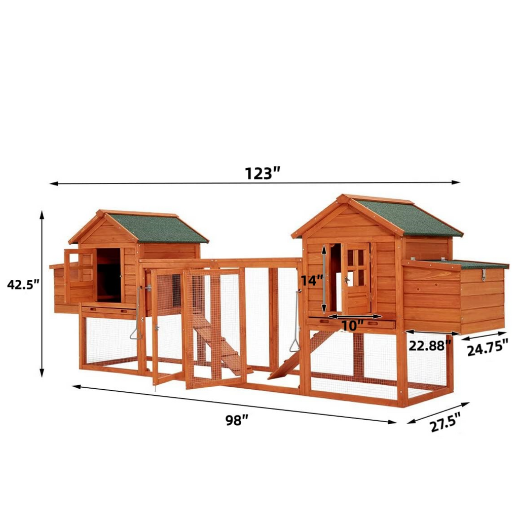 YODOLLA 123“ Chicken Coop Wooden Poultry Cage  for 8-12 Chickens, Natural Wood