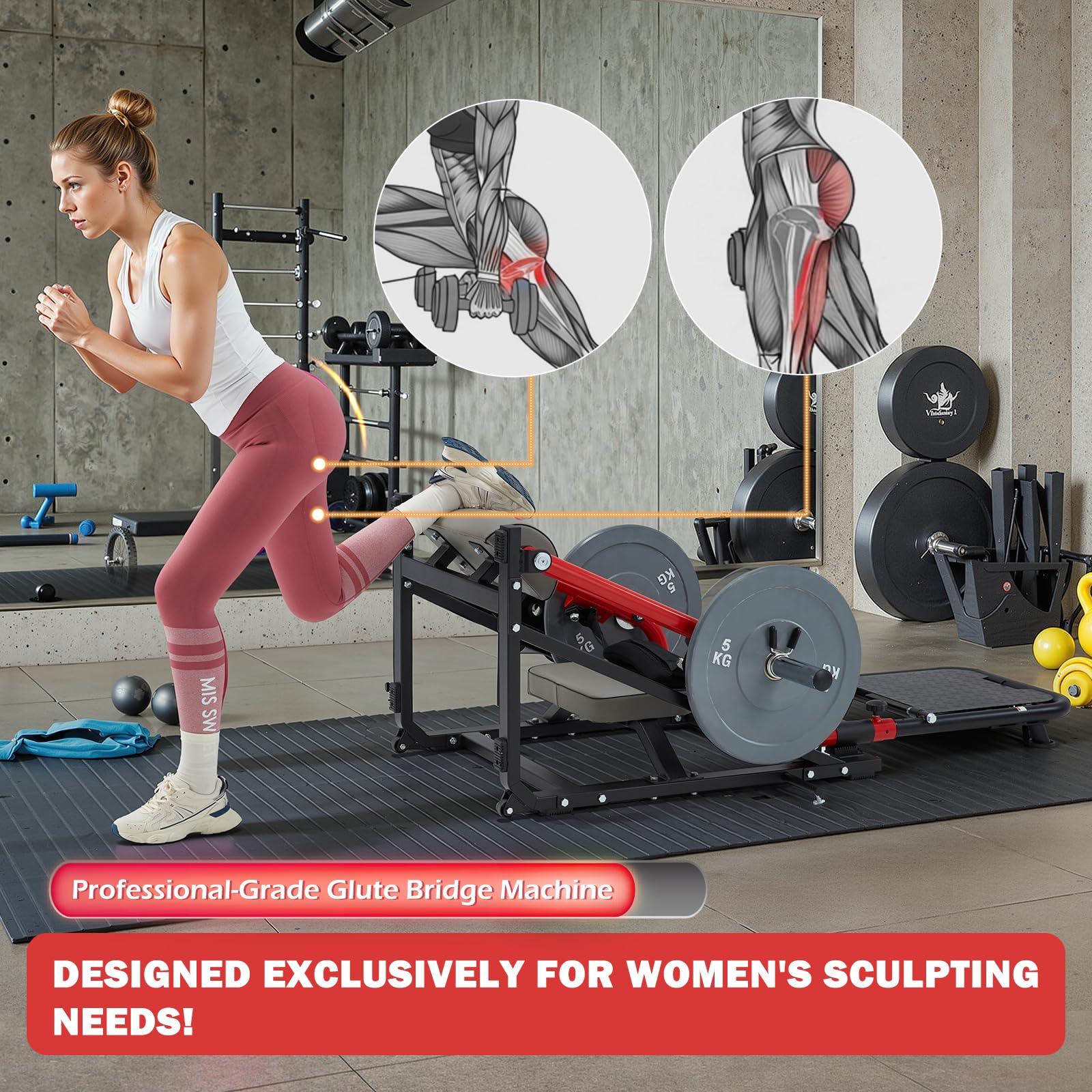 YODOLLA Hip Thrust Machine with Adjustable Footboard, 800LBS Plate-Loaded Glute Bridge Machine