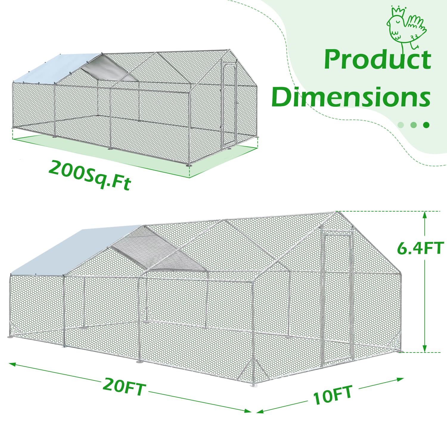 YODOLLA 6M Large Walk-in Metal Chicken Cage