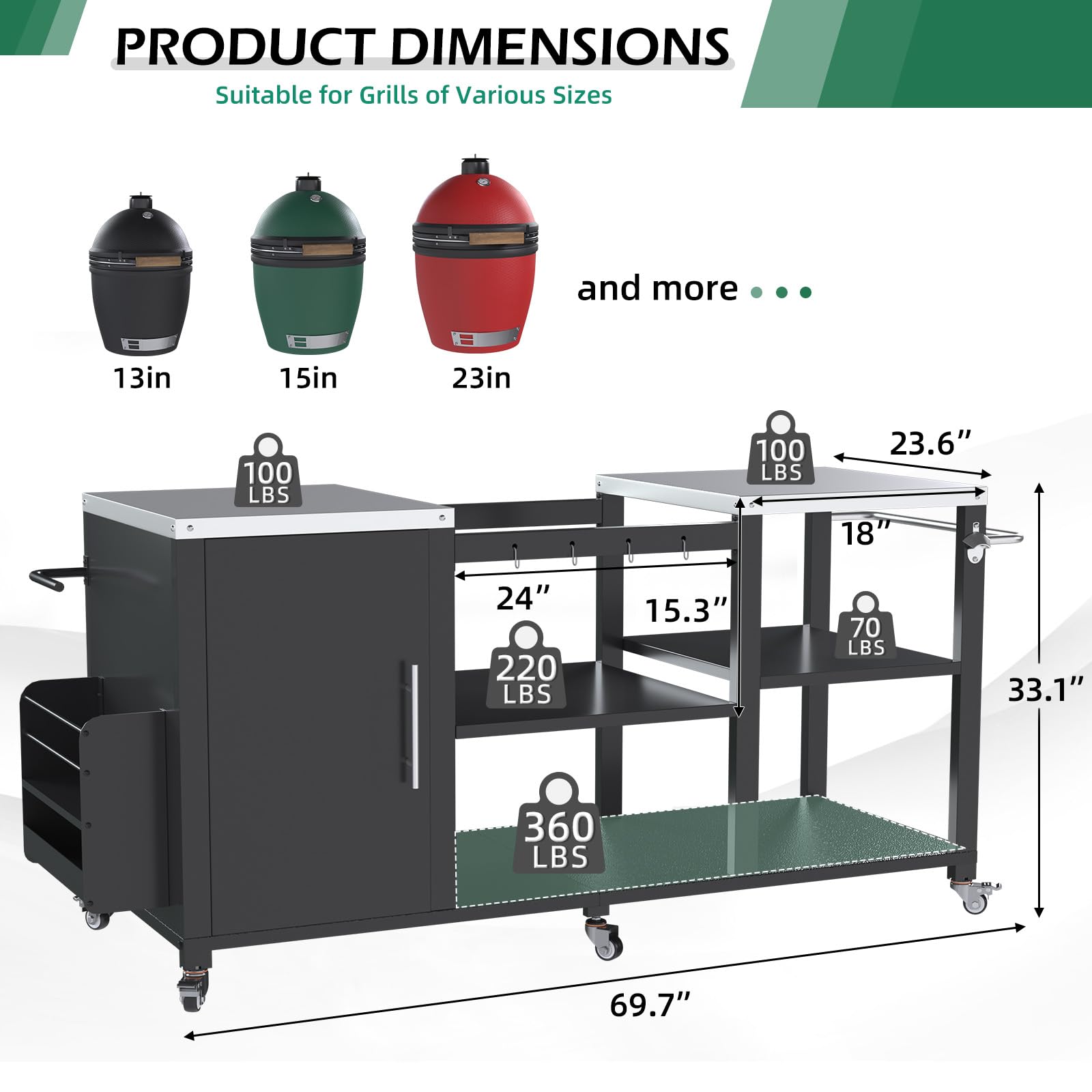 YODOLLA 69.7" Outdoor Grill Table Stainless Steel Grill Cart
