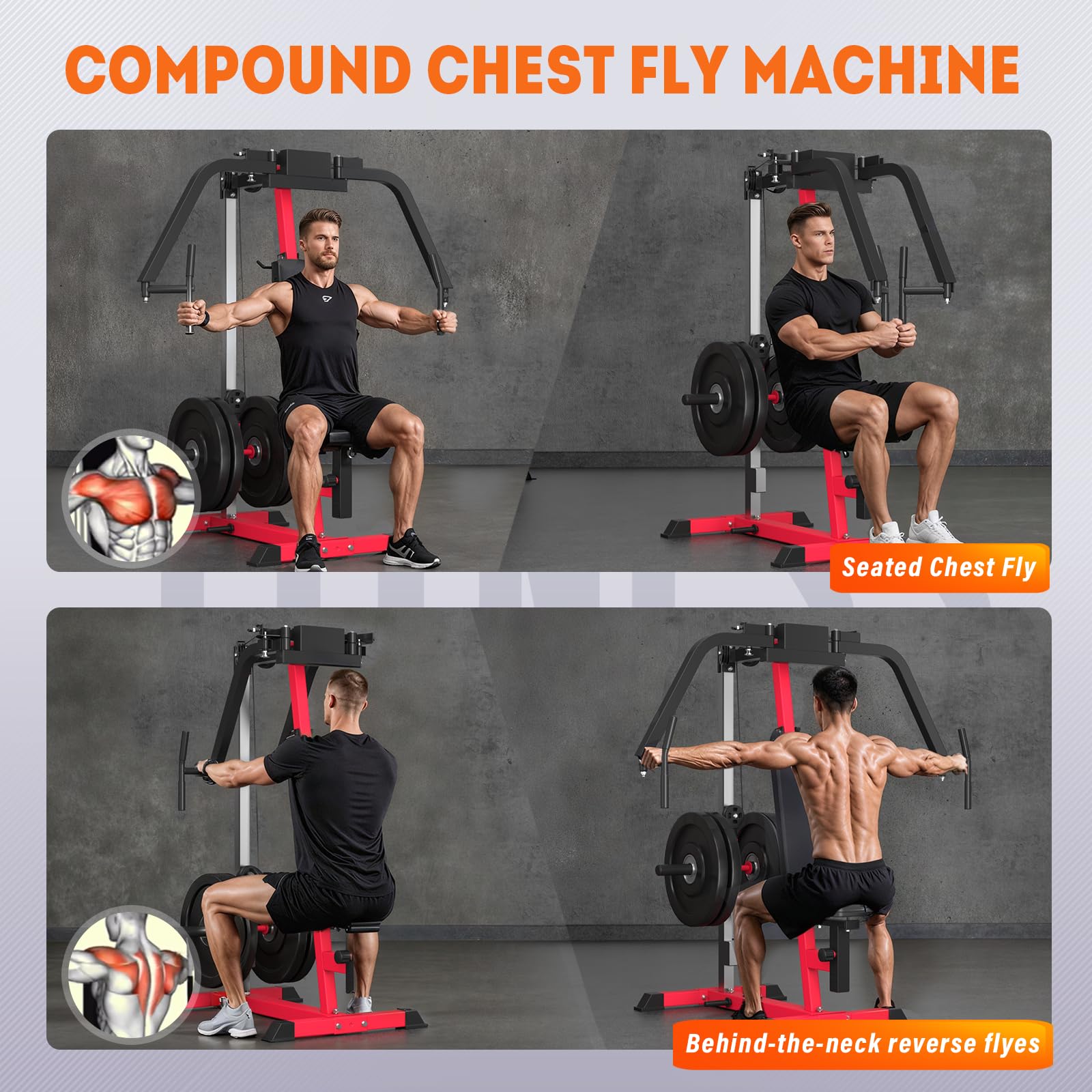 YODOLLA Chest Fly Machine PEC Deck Fly and Reverse Delt Machine 450lbs Adjustable Upper Body Workout Equipment