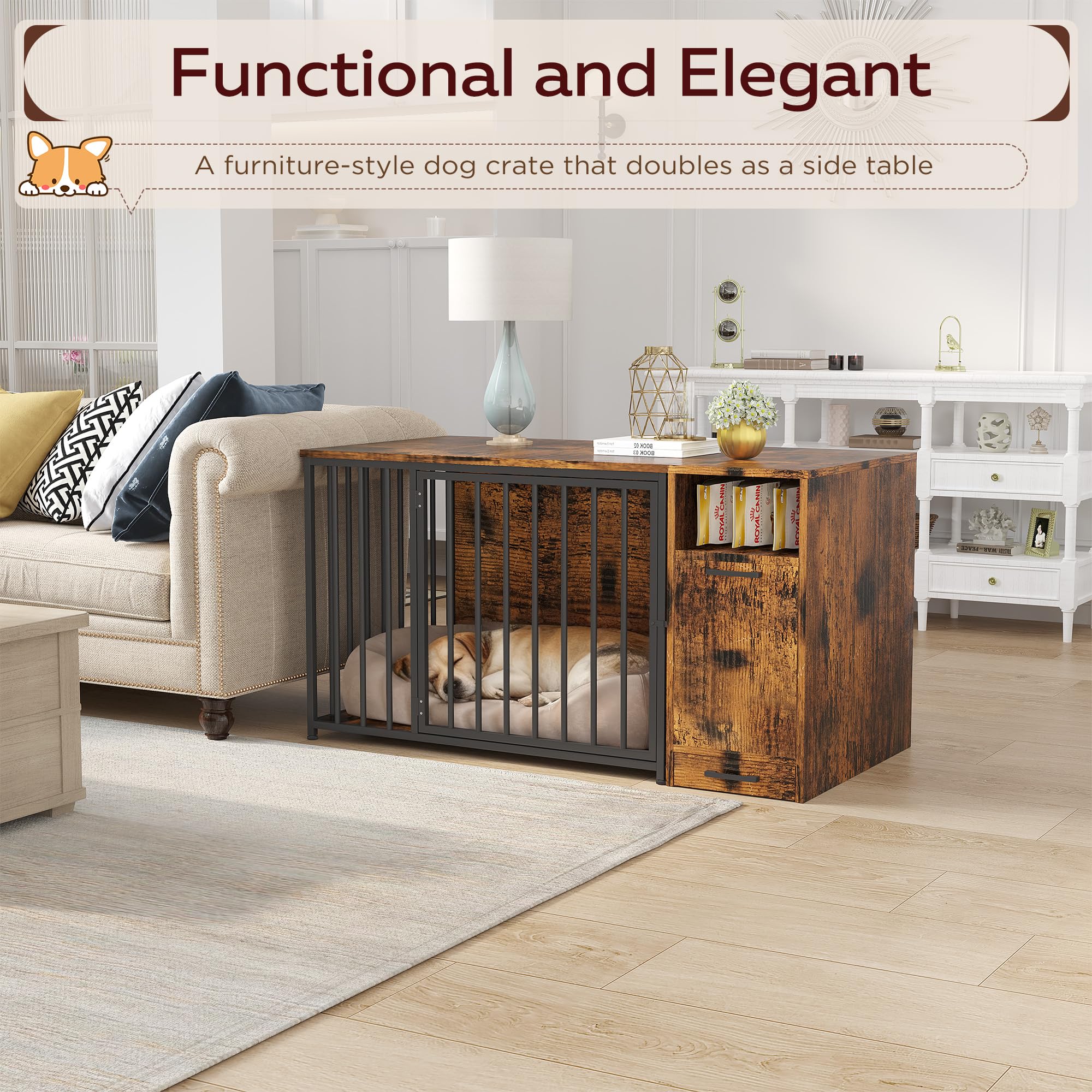 YODOLLA 36 Inch Dog Crate Furniture with Storage Cabinet