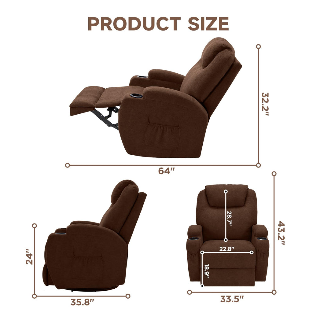 YODOLLA Massage Recliner Chair, Dark Brown