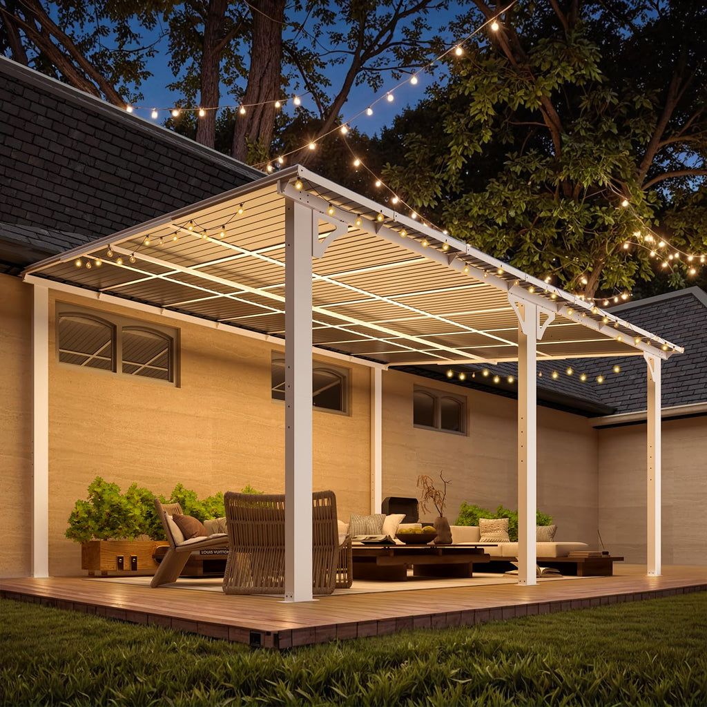 YODOLLA 14'x12' Wall Mounted Gazebos Pergola, White