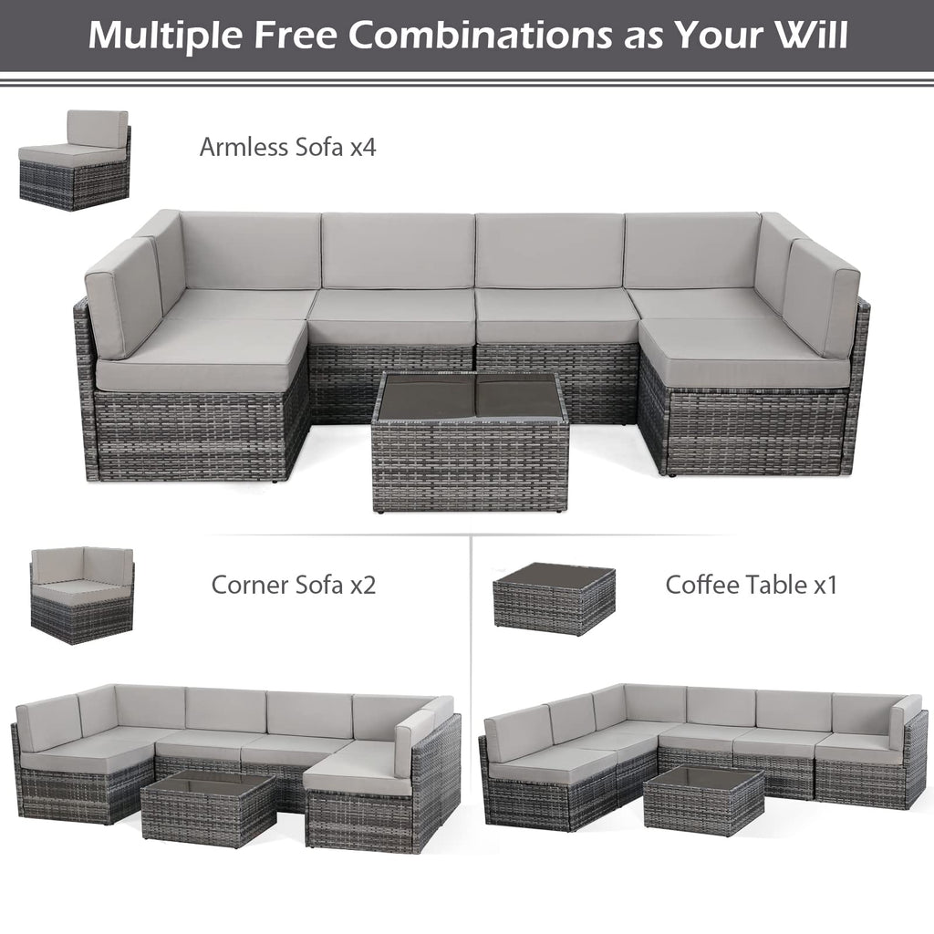 YODOLLA 7 Piece Outdoor Patio Furniture Set, Gray & Gray