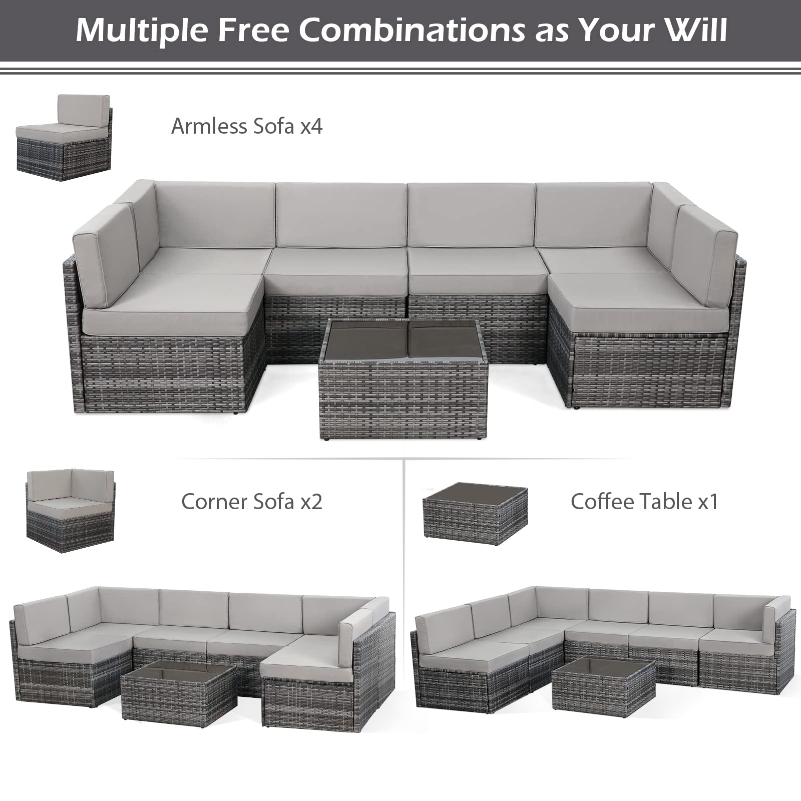 YODOLLA 7 Piece Outdoor Patio Furniture Set, Gray & Gray