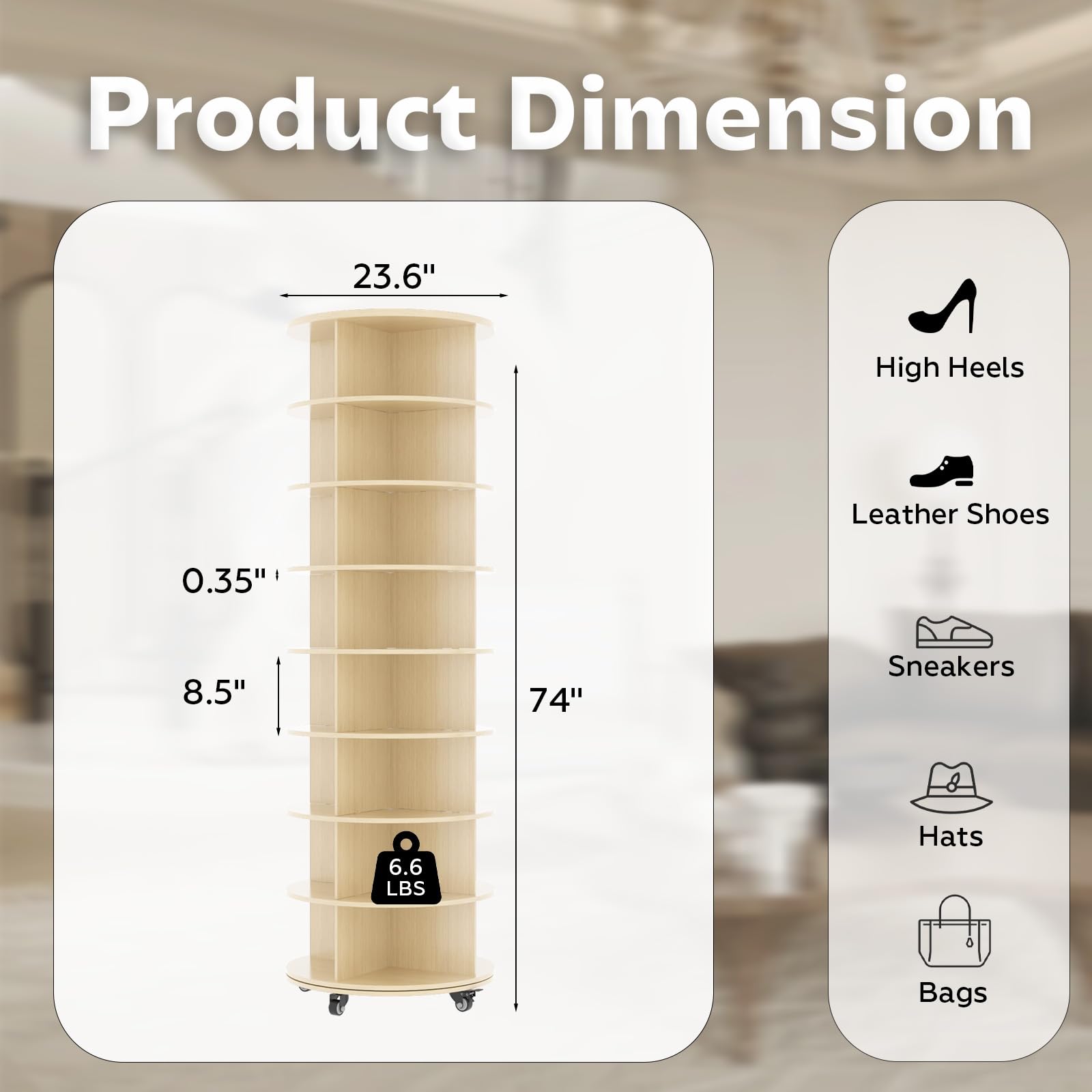 YODOLLA 8 Tier Rotating Shoe Rack Shoe Tower Organizer, Beigebest