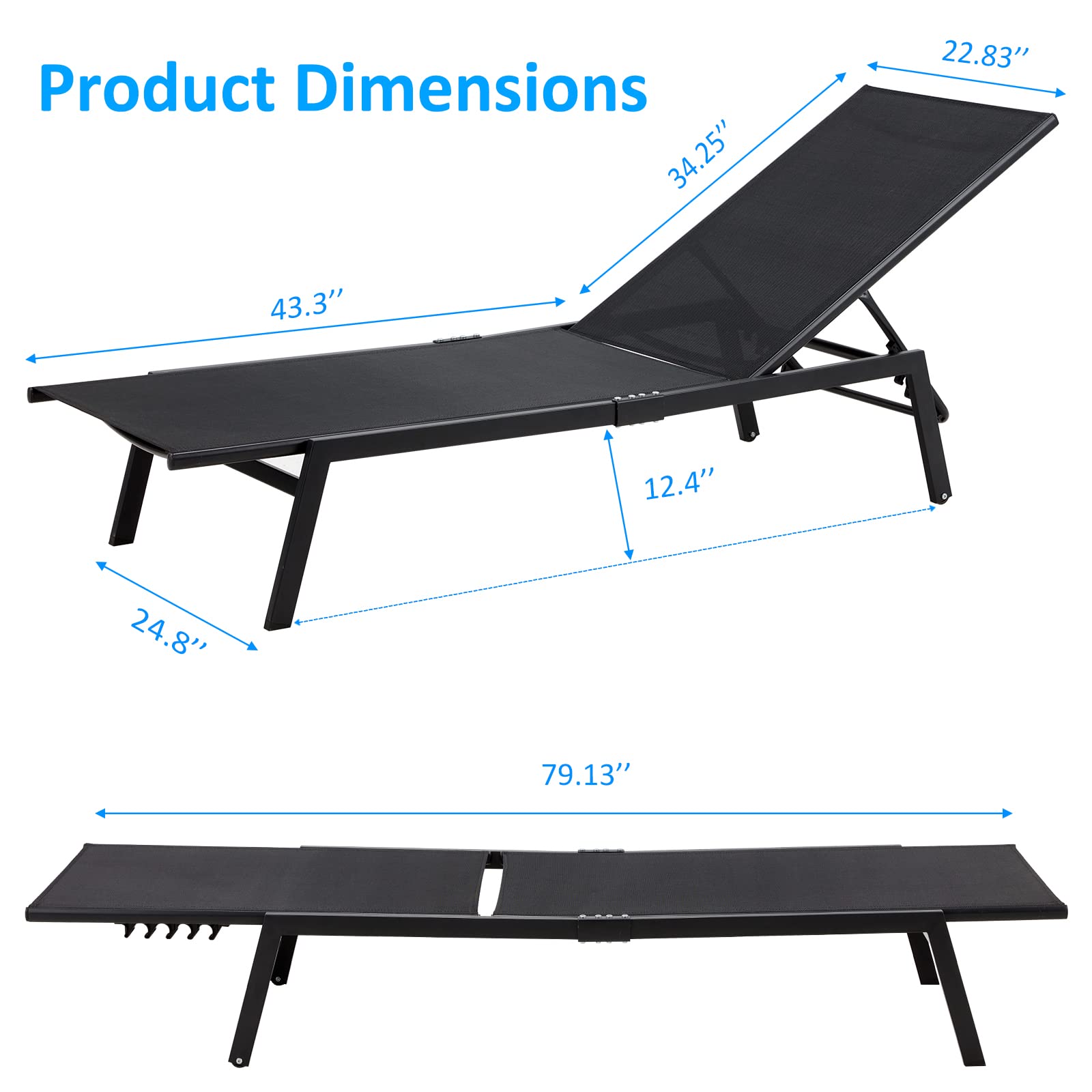 YODOLLA Curved Design Pool Lounge Chairs, Black