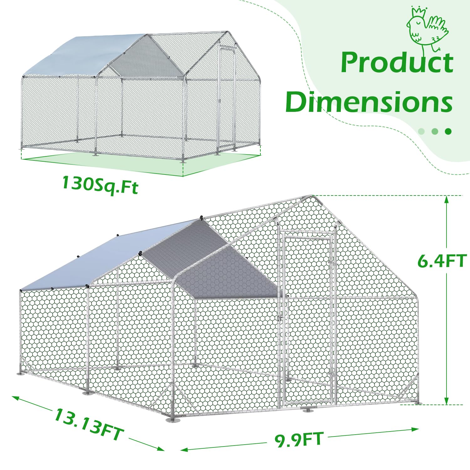 YODOLLA 4m Large Metal Chicken Cage with a pointed roof