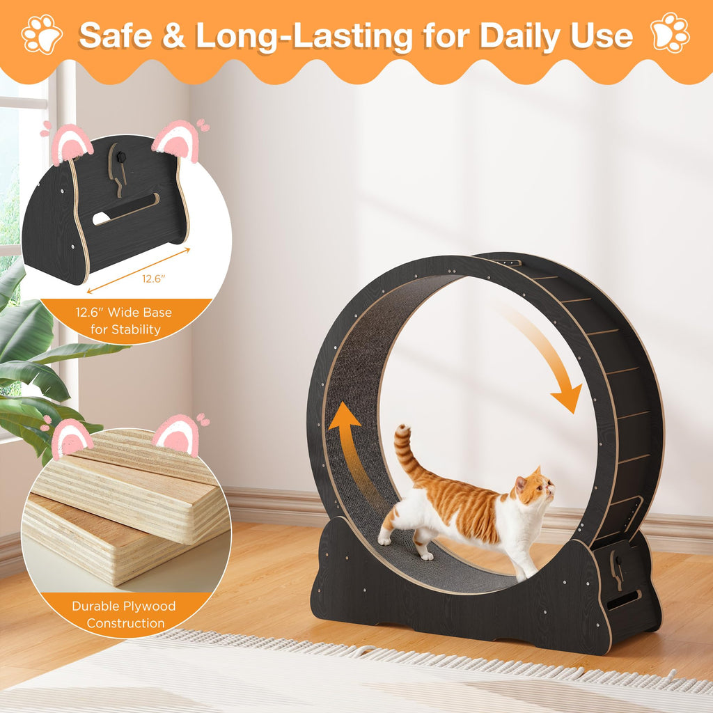 YODOLLA 35.8'' Cat Wheel Large Quiet Cat Treadmill, Black