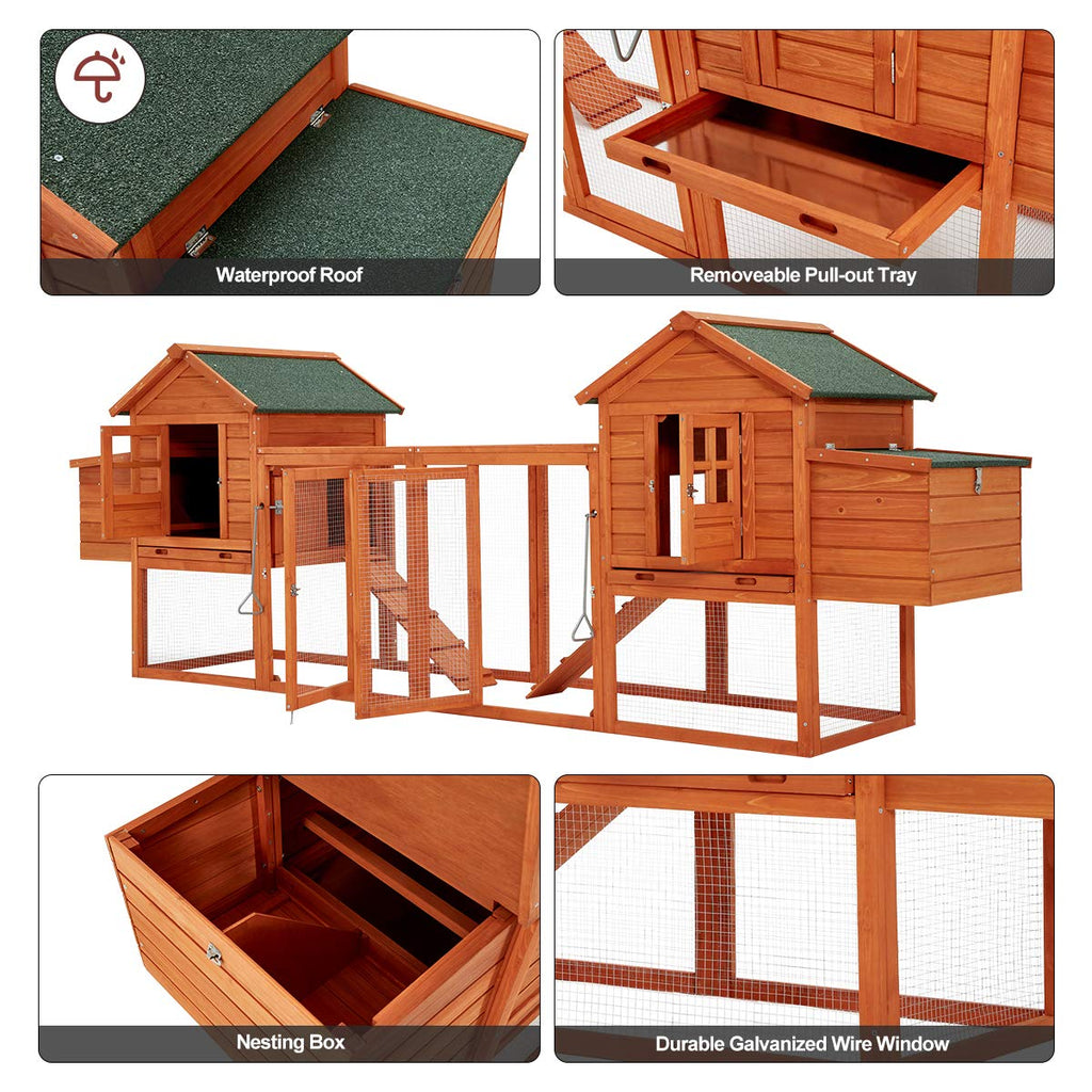 YODOLLA 123“ Chicken Coop Wooden Poultry Cage  for 8-12 Chickens, Natural Wood