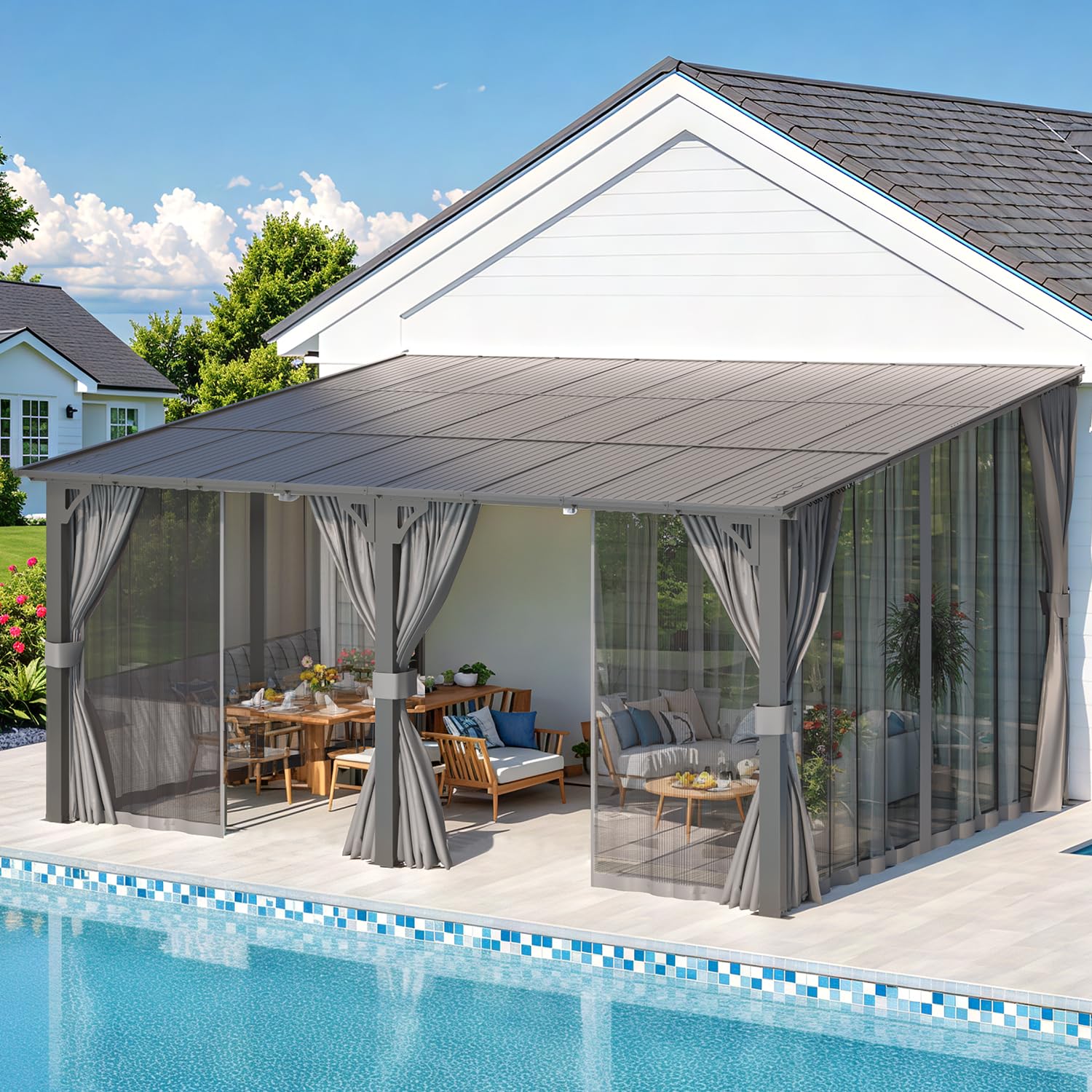 YODOLLA 16' x 12' Gazebo Outdoor Pergola with Curtains and Netting