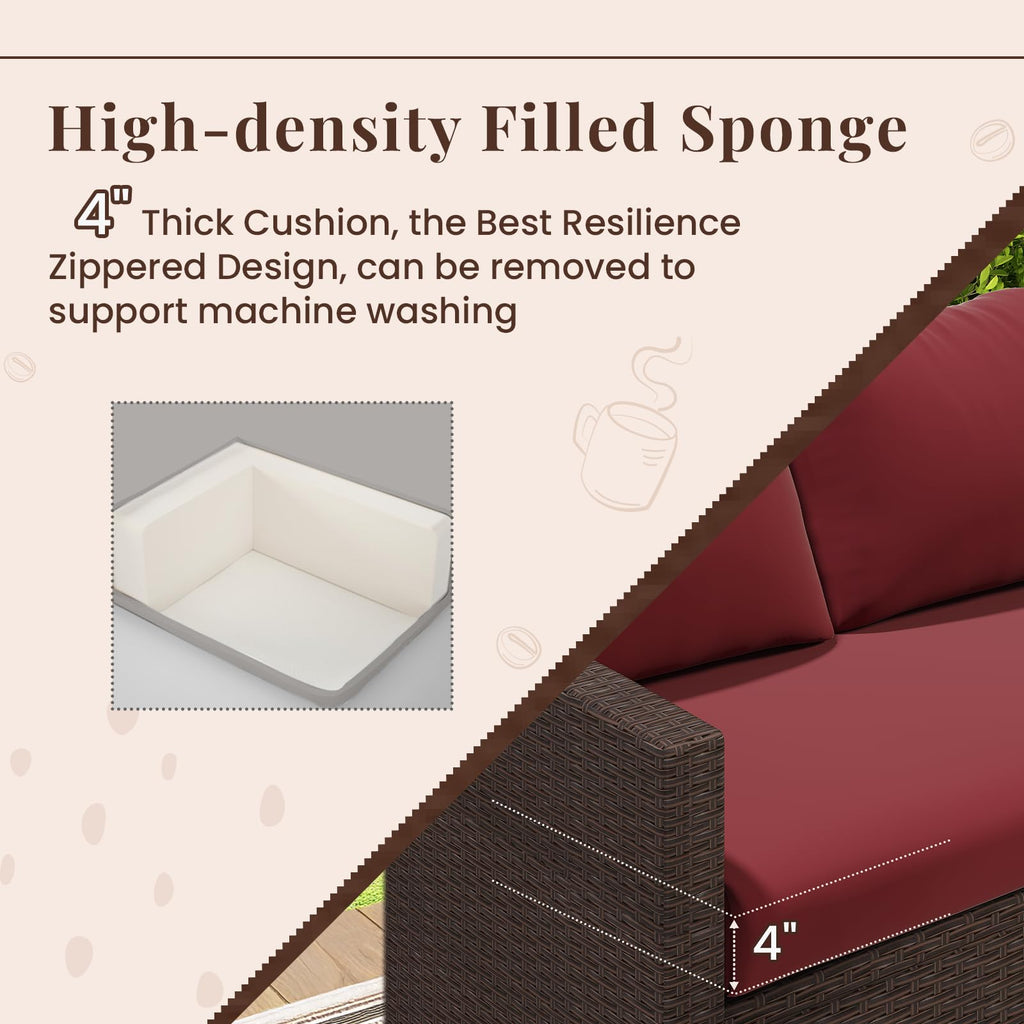 YODOLLA 7 Pieces Outdoor Wicker Rattan Furniture Set, Brown & Wine Redbest