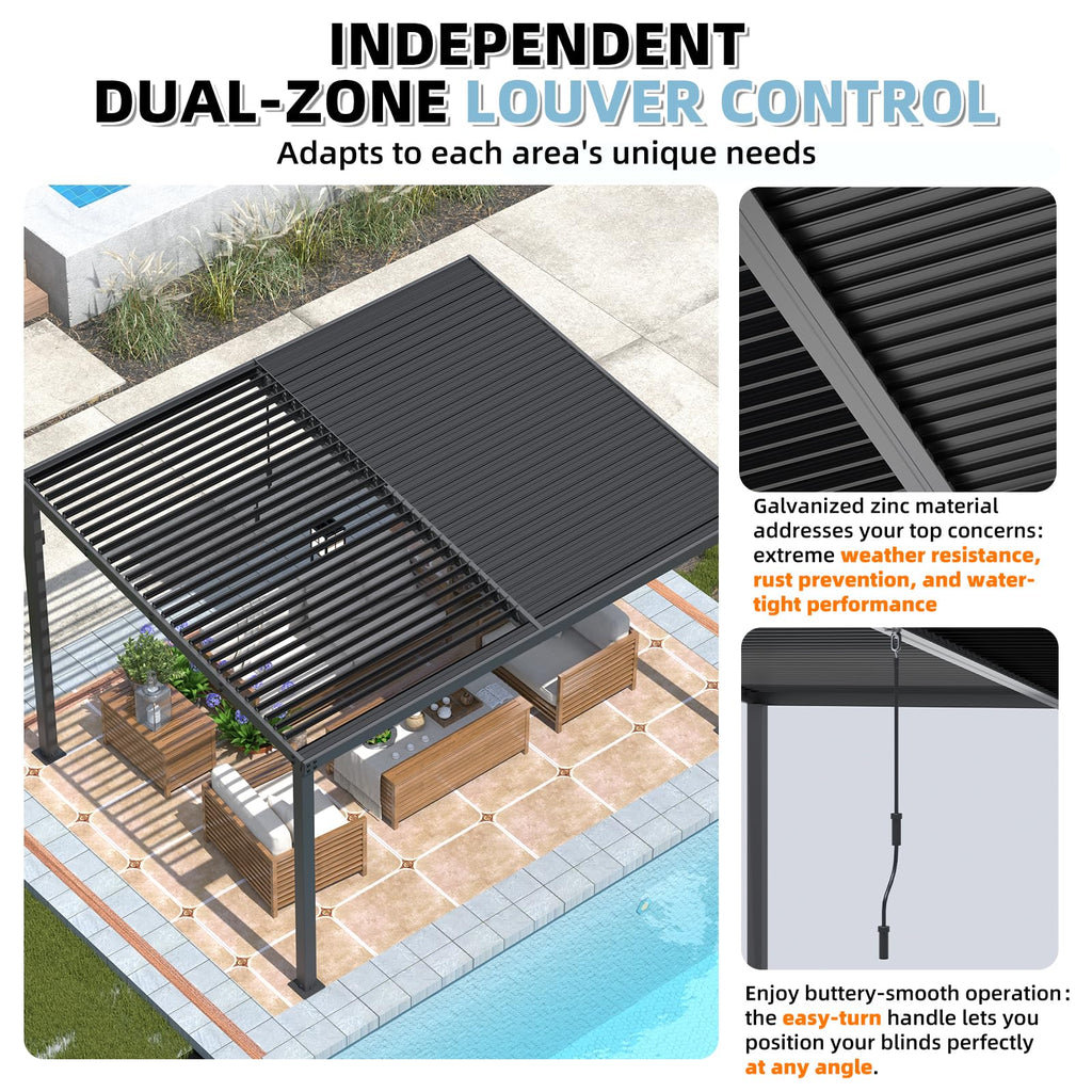 YODOLLA 13' x 10' Louvered Gazebo Pergola with Adjustable Metal Rainproof Patio Roof
