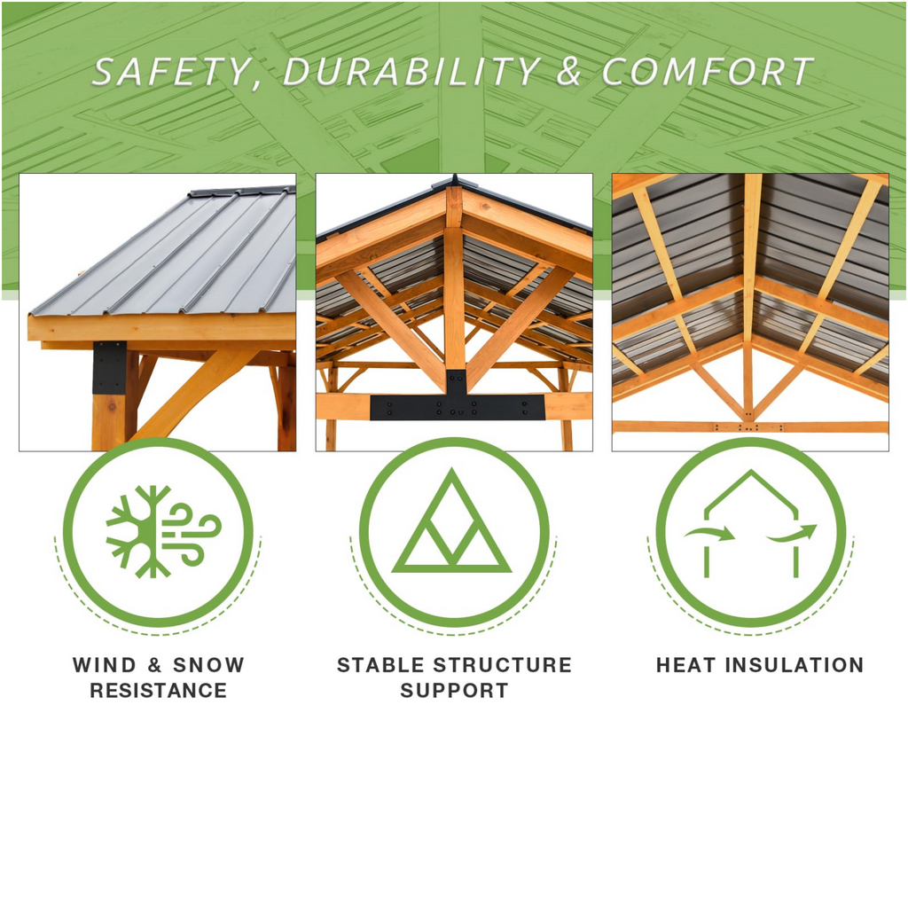 YODOLLA 14'x12' Wooden Gazebo on Clearance, Pergolas with  Arlington Polycarbonate Pyramid Hip Roof, Brown Roof