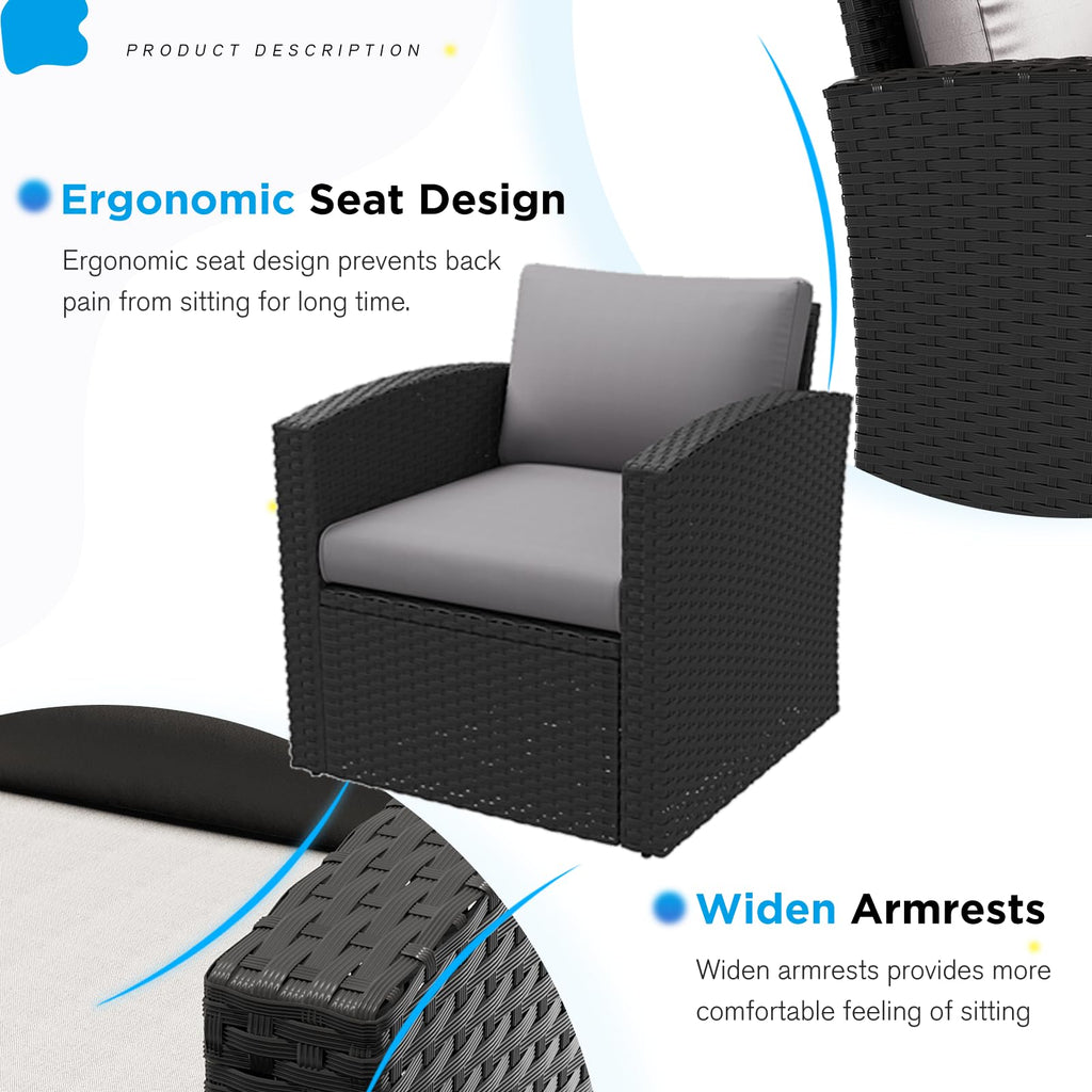 YODOLLA 7 PCS Outdoor Patio Furniture Sets with 2 Storage Boxes, Black & Grey