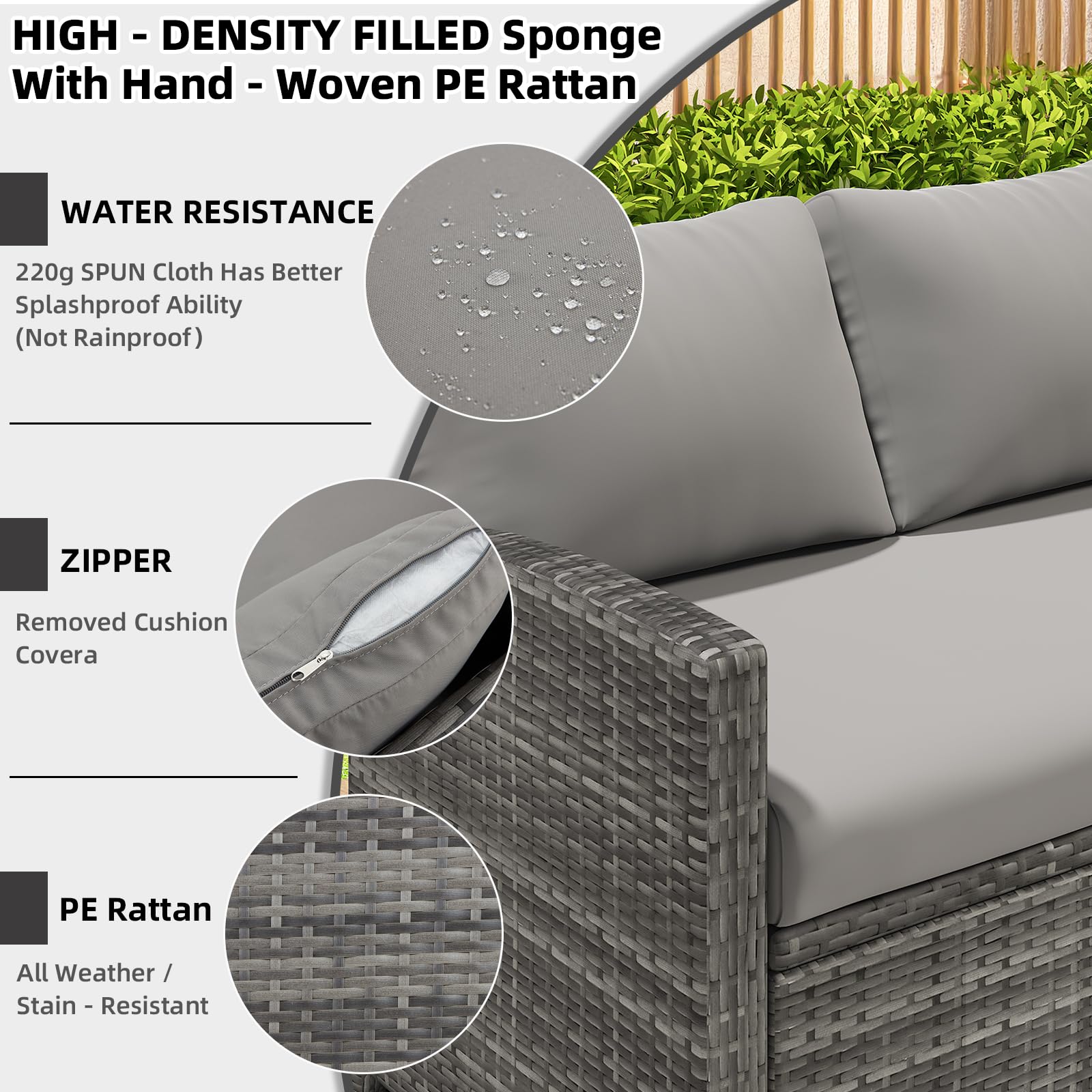 YODOLLA 7-Pc Patio Set, Grey Rattan & Grey Cushion