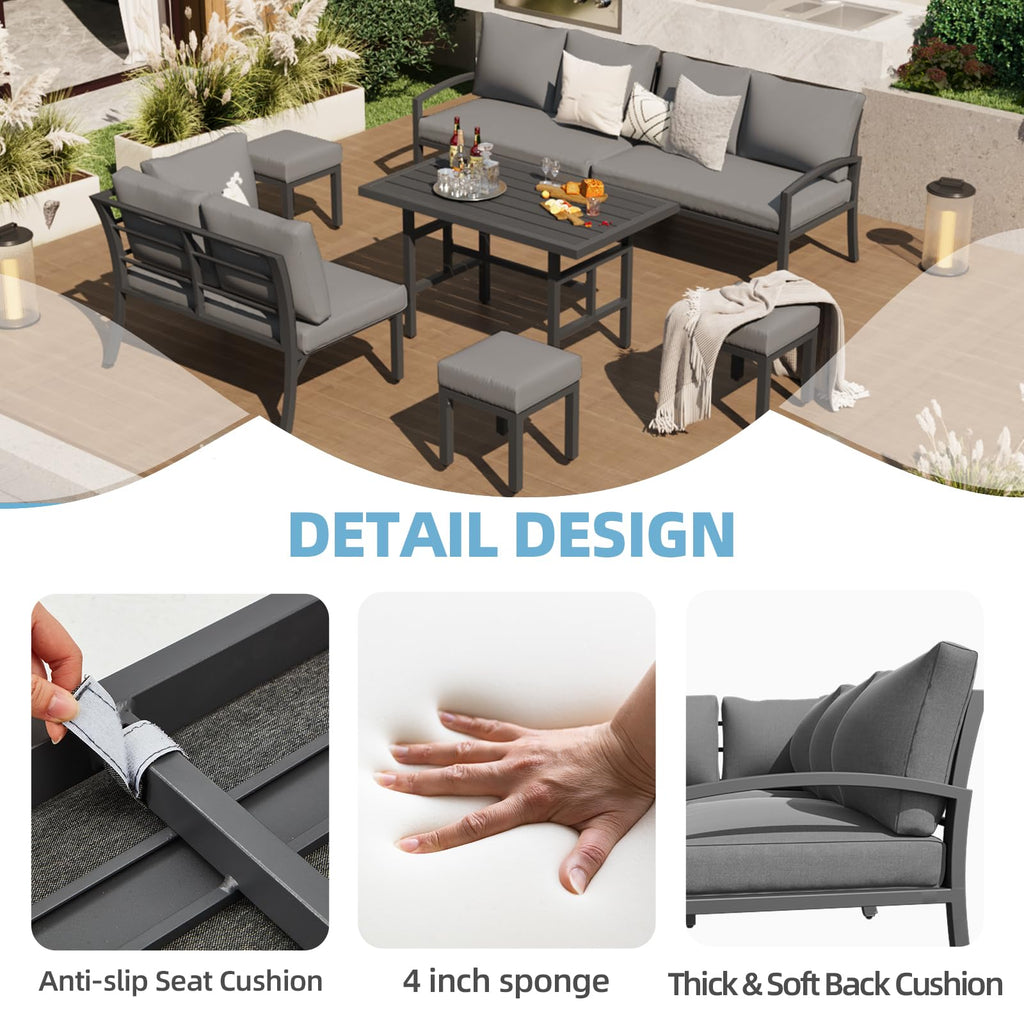 YODOLLA Outdoor Dining Sofa Set w/ Table, Grey