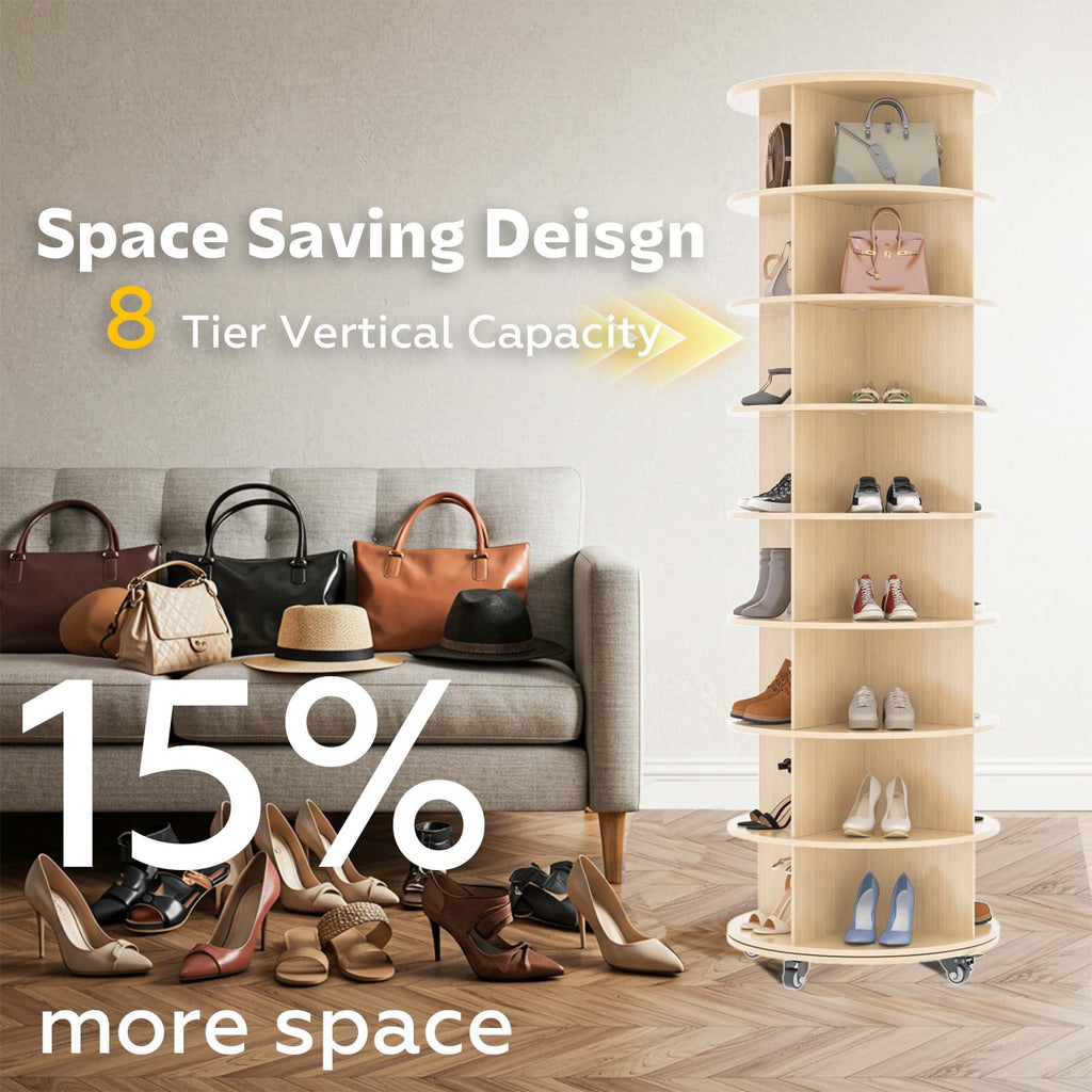 YODOLLA 8 Tier Rotating Shoe Rack Shoe Tower Organizer, Beigebest