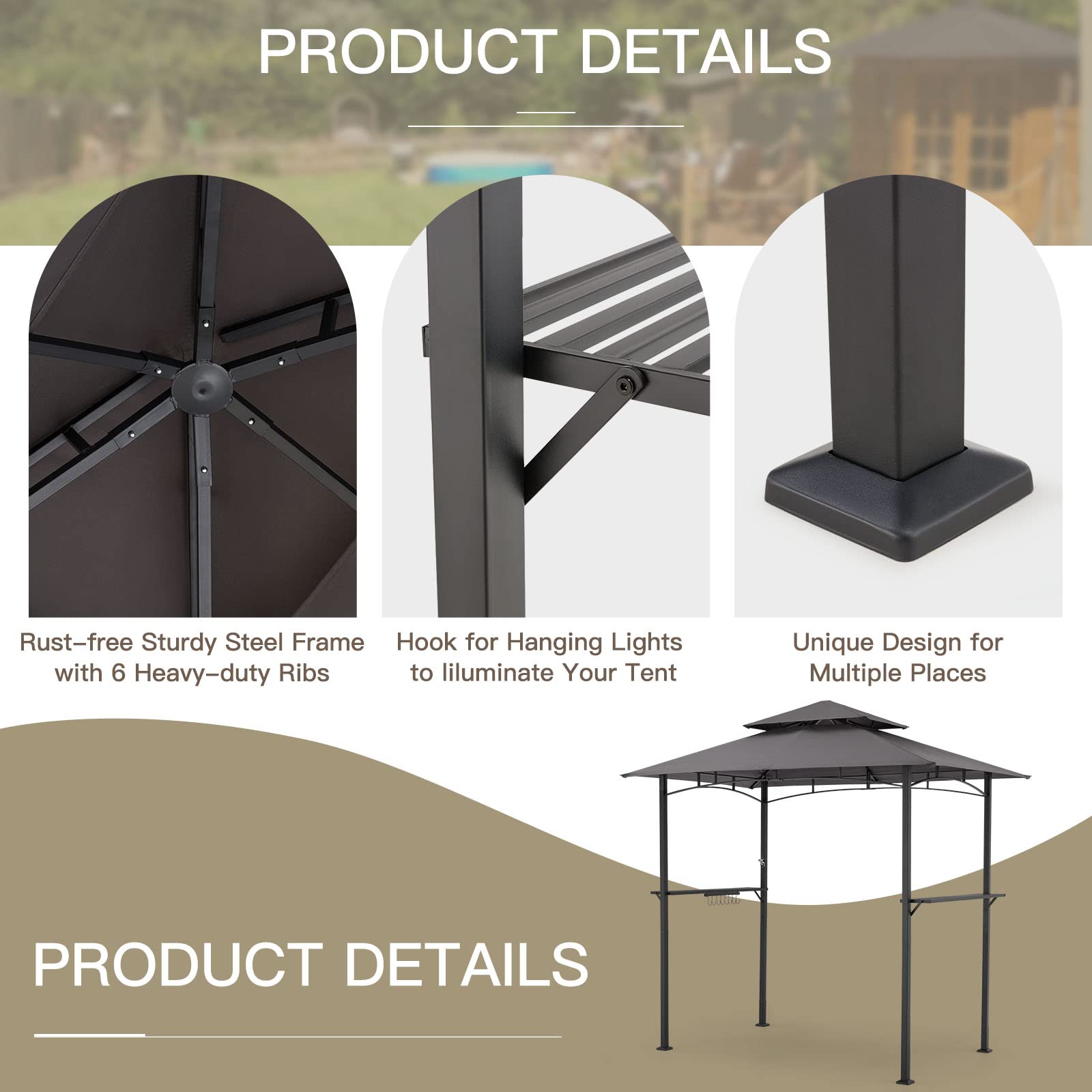 YODOLLA 8' x 5' Grill Gazebo, Dark Grey