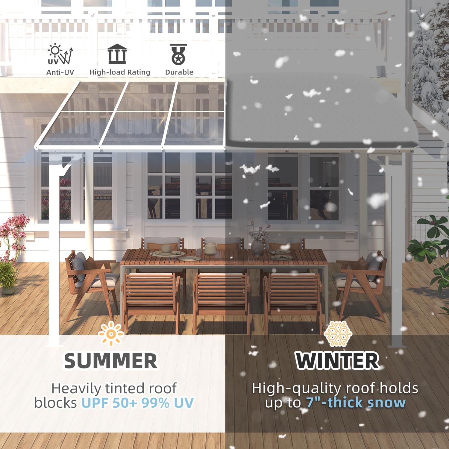 YODOLLA 12’ x 10’ Hard Top Lean to Gazebos Pergola, White