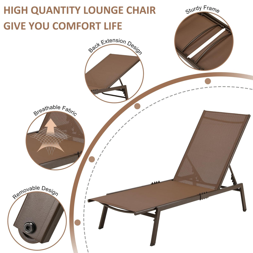 YODOLLA 2 PCS Curved Design Pool Lounge Chairs, Brown