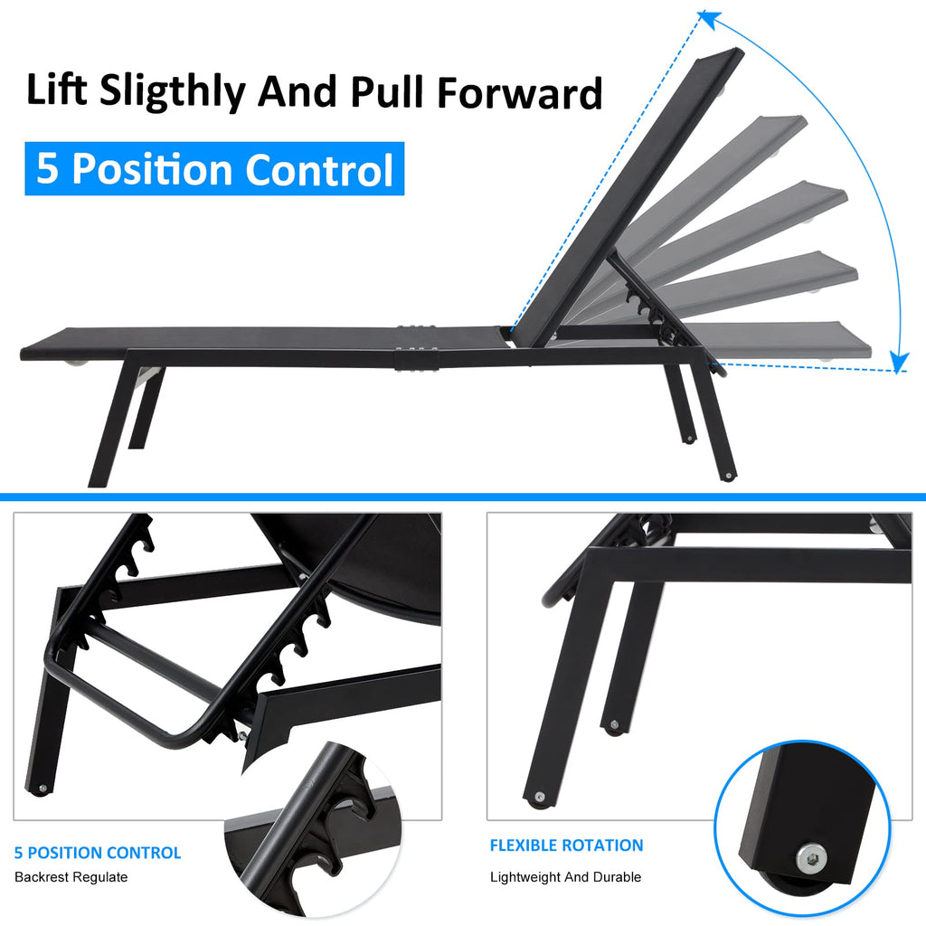 YODOLLA 4 PCS Curved Design Pool Lounge Chairs, Black