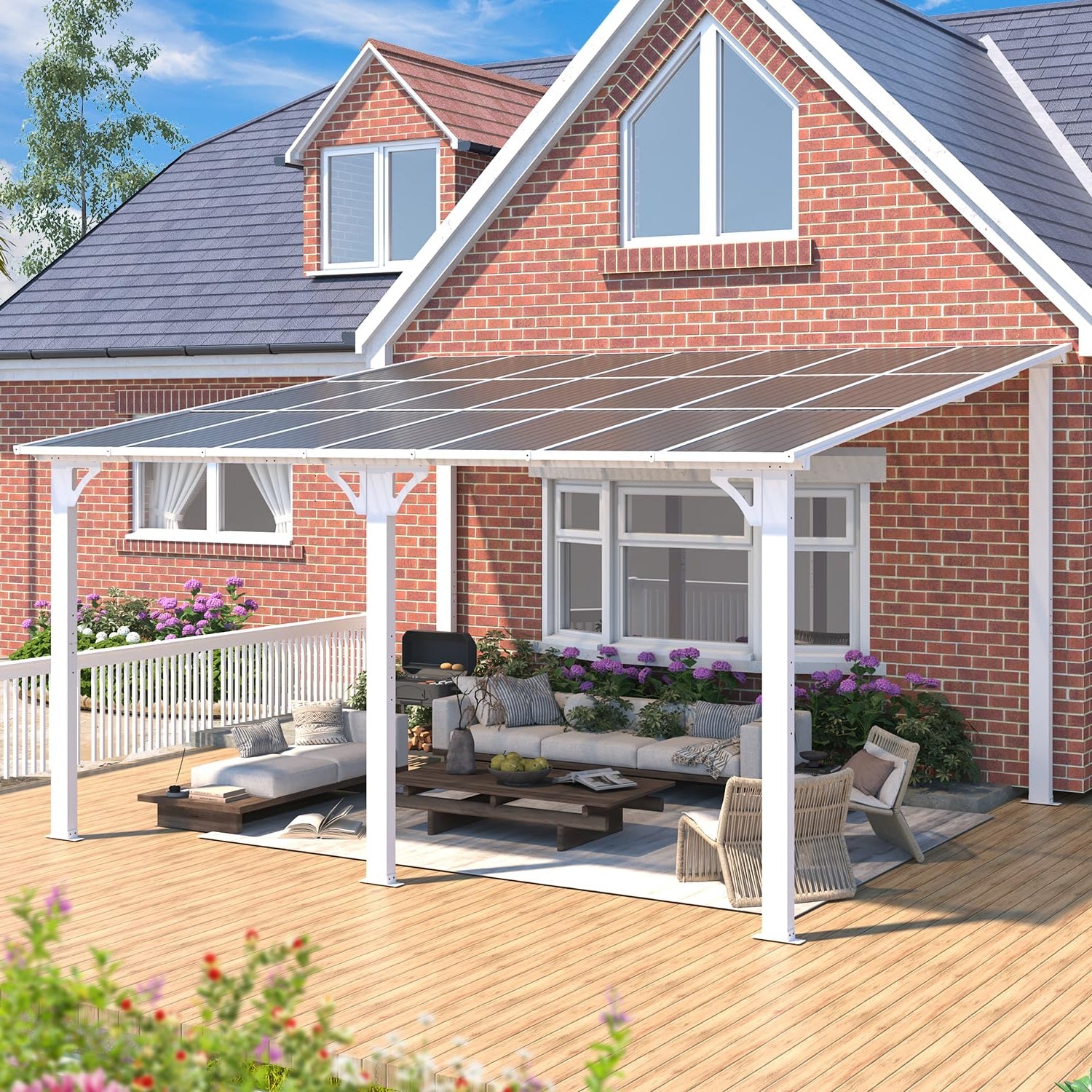 YODOLLA 14'x12' Wall Mounted Gazebos Pergola, White