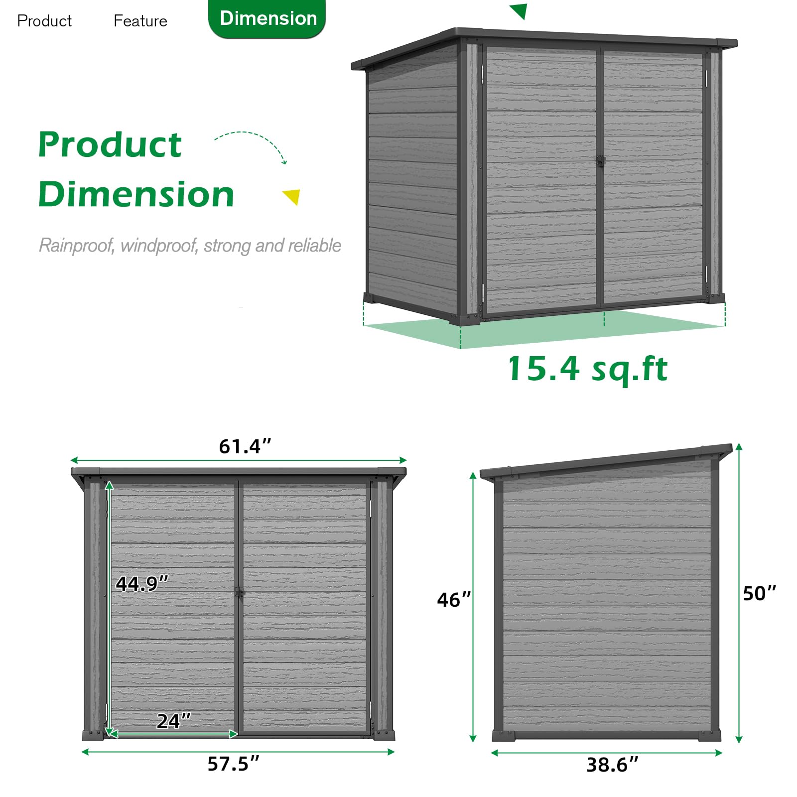 YODOLLA Outdoor Resin Trash Can Storage Shed with Reinforced Floor
