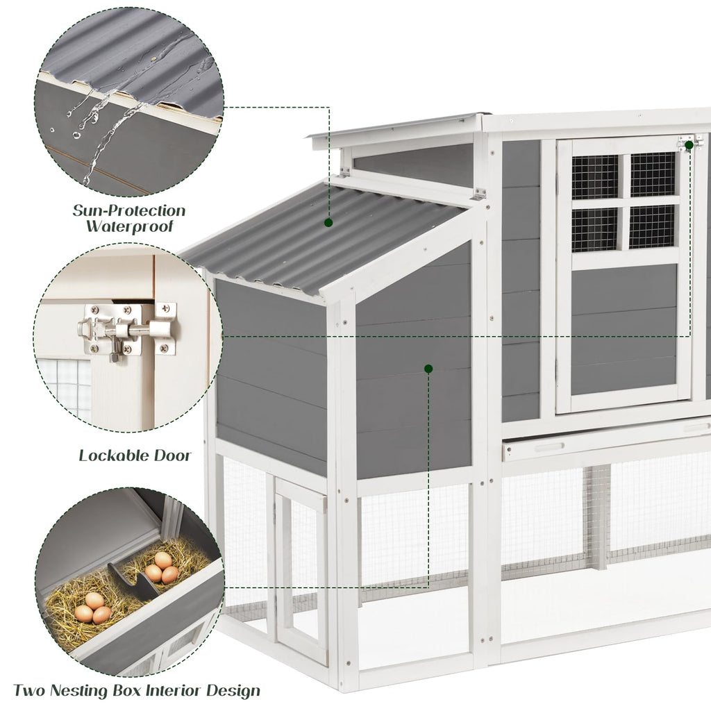 YODOLLA 98'' Extra Large Chicken Coop Wood Chicken House with 4 Nesting Boxes