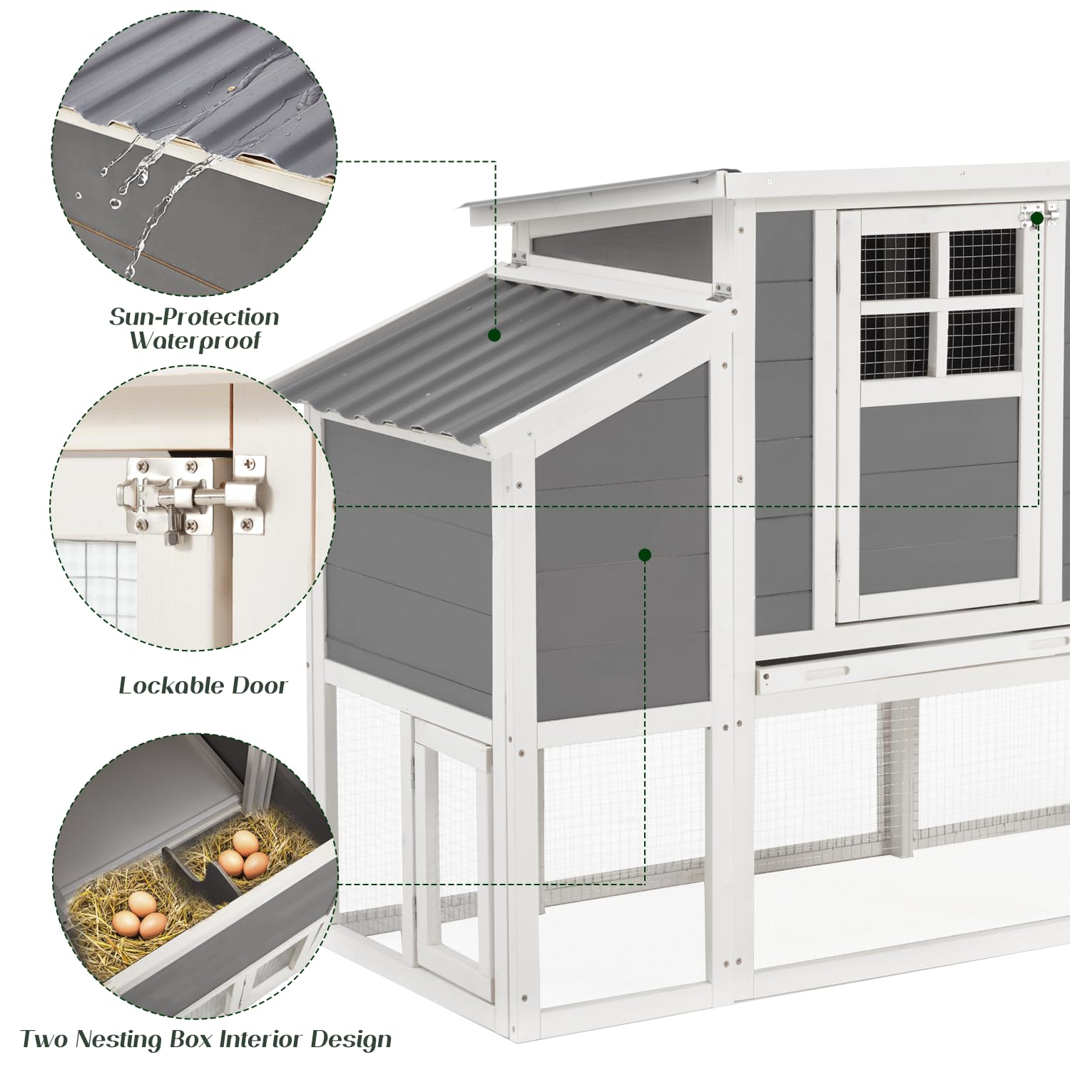 YODOLLA 98'' Extra Large Chicken Coop Wood Chicken House with 4 Nesting Boxes