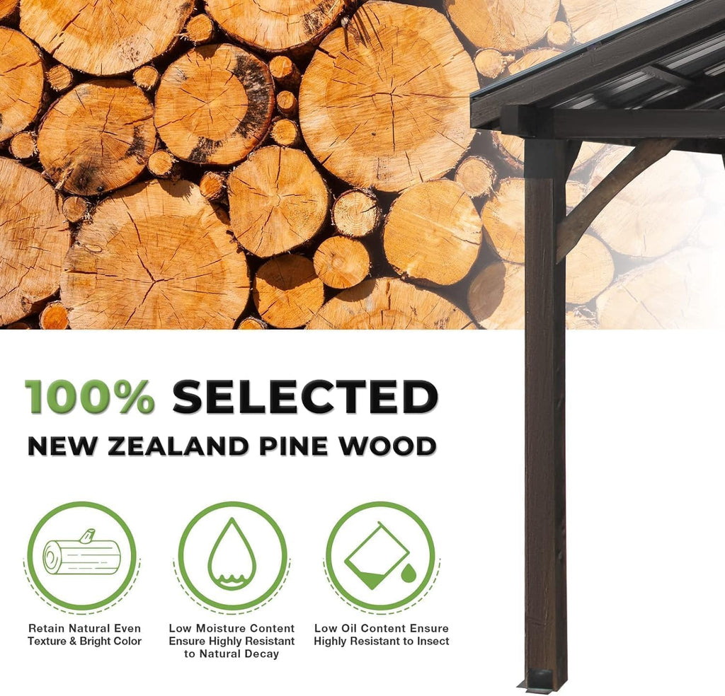 YODOLLA 14'x12' Wooden Gazebo on Clearance, Pergolas with  Arlington Polycarbonate Pyramid Hip Roof, Dark Brown Roof